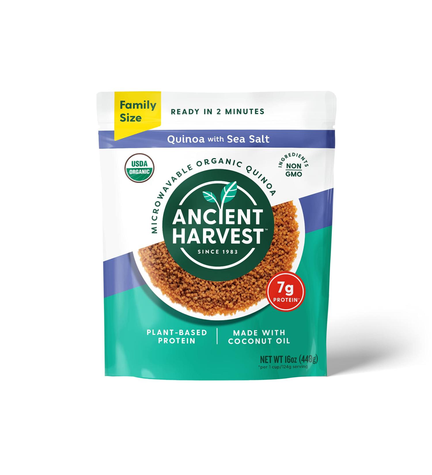 Organic Microwavable Sea Salt Quinoa - Vegan Plant Based Protein, Gluten-Free, Non-GMO Ingredients - Family Size 16oz (Pack of 6) - Buy Online on GoSupps.com