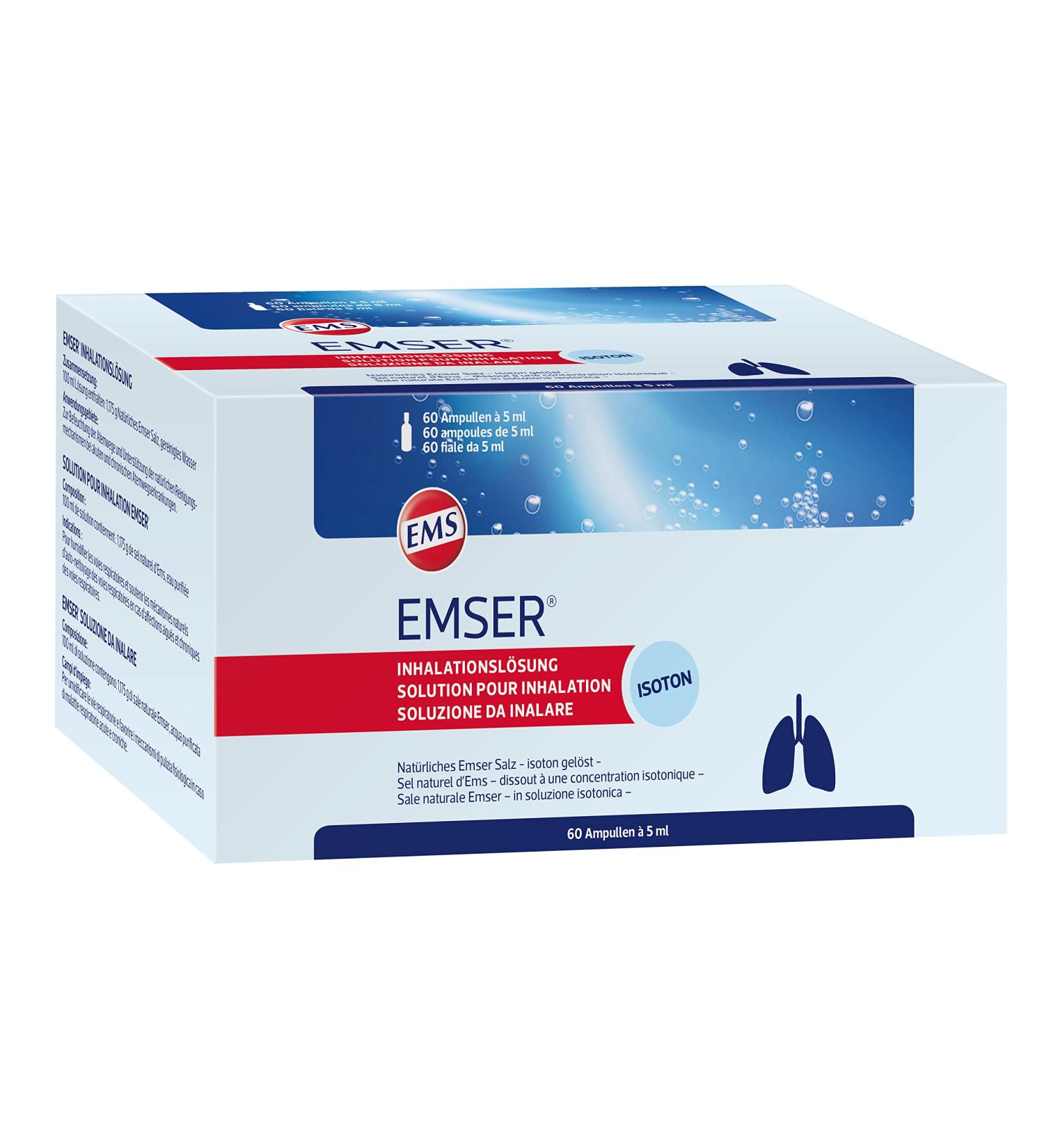 Emser Inhalation Solution - Natural Emser Salt for Respiratory Relief | 60 Ampoules (5ml Each) - Acute & Chronic Inflammation - Buy Online on GoSupps.com