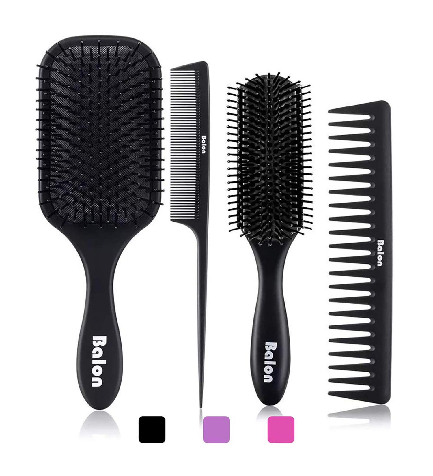 4Pcs Hair Brush Set for Women - Great for Detangling Wet or Dry Hair - No More Tangles! Suitable for Straight, Long, Thick, Curly, and Natural Hair (Black) - Buy Online on GoSupps.com