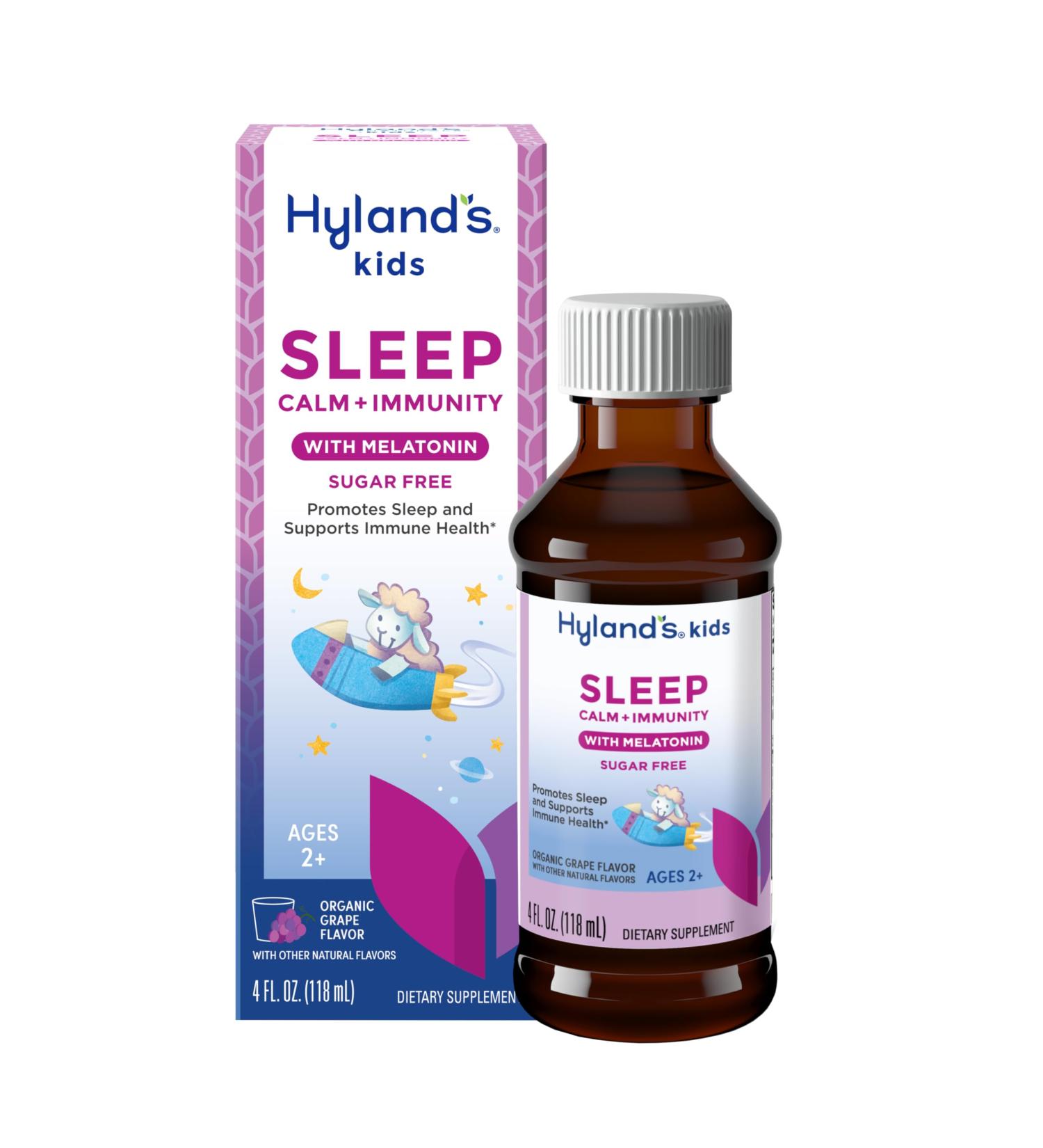 Hyland's Kids Sleep Calm & Immunity with Melatonin Sugar-Free Sleep Aid Liquid with Magnesium Vitamin D Zinc & Elderberry Promotes Sleep & Supports Immune Health Ages 2+ Grape Flavor 4 Fl. Oz. - Buy Online on GoSupps.com