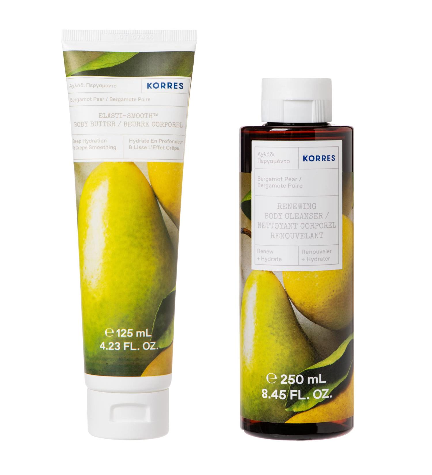 KORRES Bergamot Pear Body Bundle | Elasti-Smooth Bergamot Pear Body Butter 125 ml & Bergamot Pear Renewing Body Cleanser 250 ml | 2 Piece - Buy Online on GoSupps.com