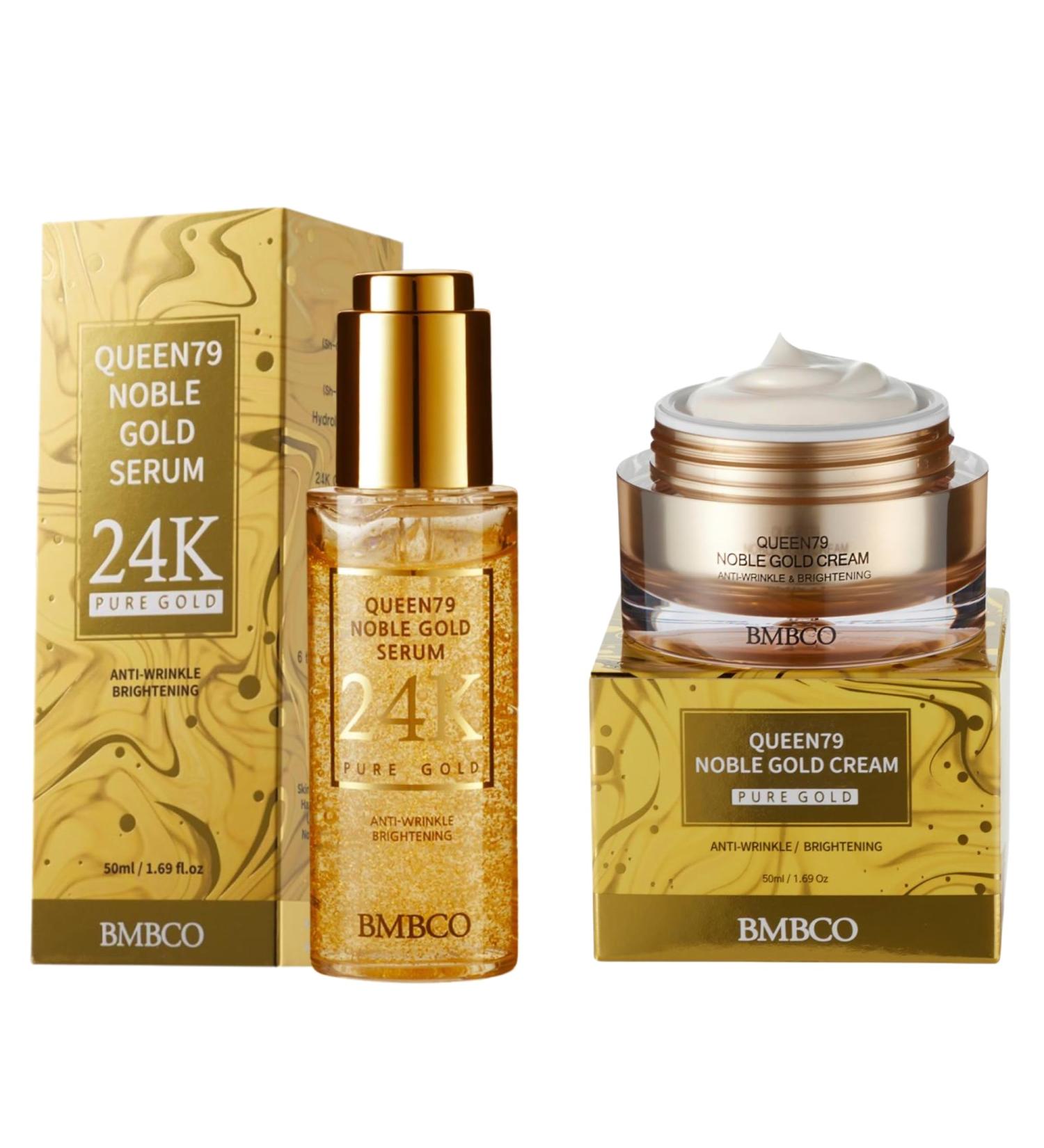 BMBCO 24K Gold Skincare Duo Set Firming Cream & Radiance Serum with Collagen & Peptides | Korean Anti-Aging Routine for Firm Hydrated Glowing Skin - Buy Online on GoSupps.com