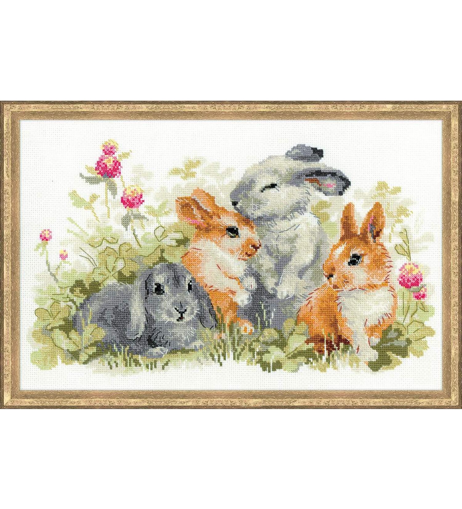 RIOLIS 1416 - Funny Rabbits - Counted Cross Stitch Kit 15" x 9" Zweigart 14 ct. White AIDA 24 Colors