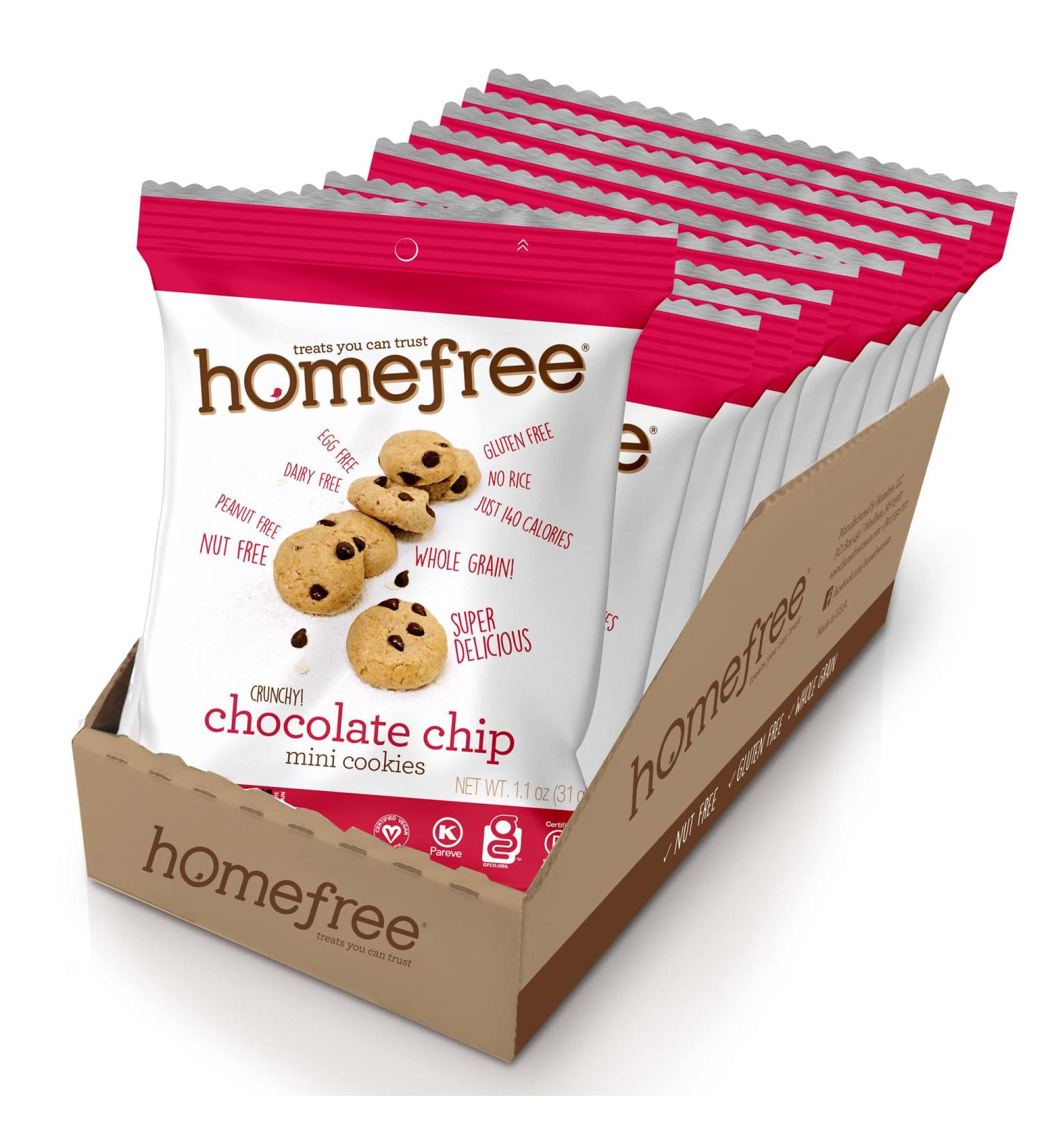 Homefree Mini Chocolate Chip Cookies - Gluten Free, Nut Free, Vegan - 1.1 oz Individually Wrapped Packs (Pack of 10) - Buy Online on GoSupps.com