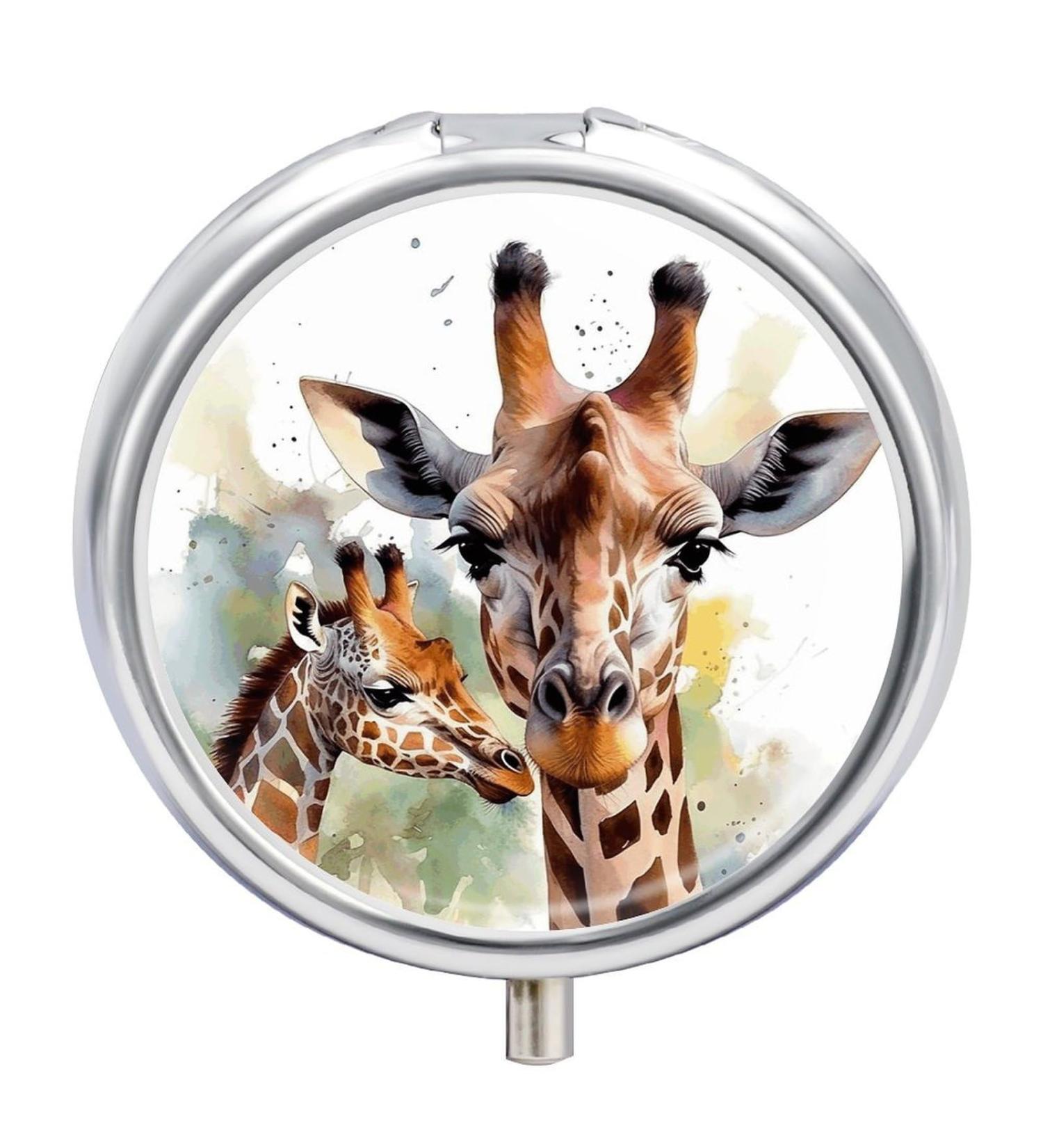 Meta Title: "Travel Pill Box with 3 Compartments - Watercolor Deer & Giraffe Print - Portable Pill Organizer for Purse & Pocket - Buy Online on GoSupps.com