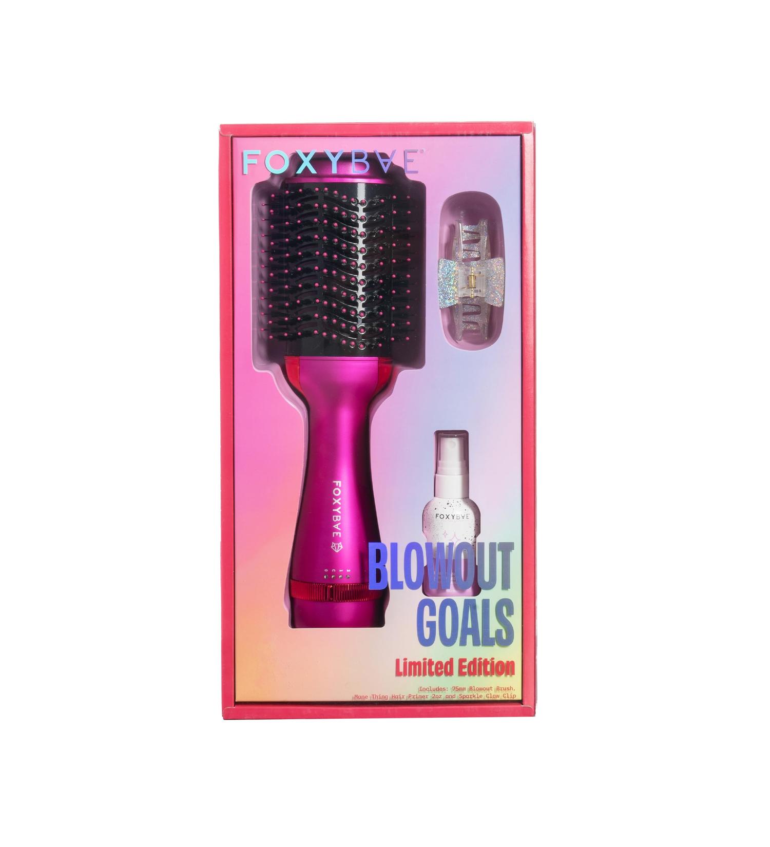 FoxyBae Blowout Brush Hair Dryer Set - 3-in-1 Hot Air Brush & Volumizer - Holiday Kit with Hair Primer & Sparkle Claw Clip - Perfect for International Shipping - Buy Online on GoSupps.com