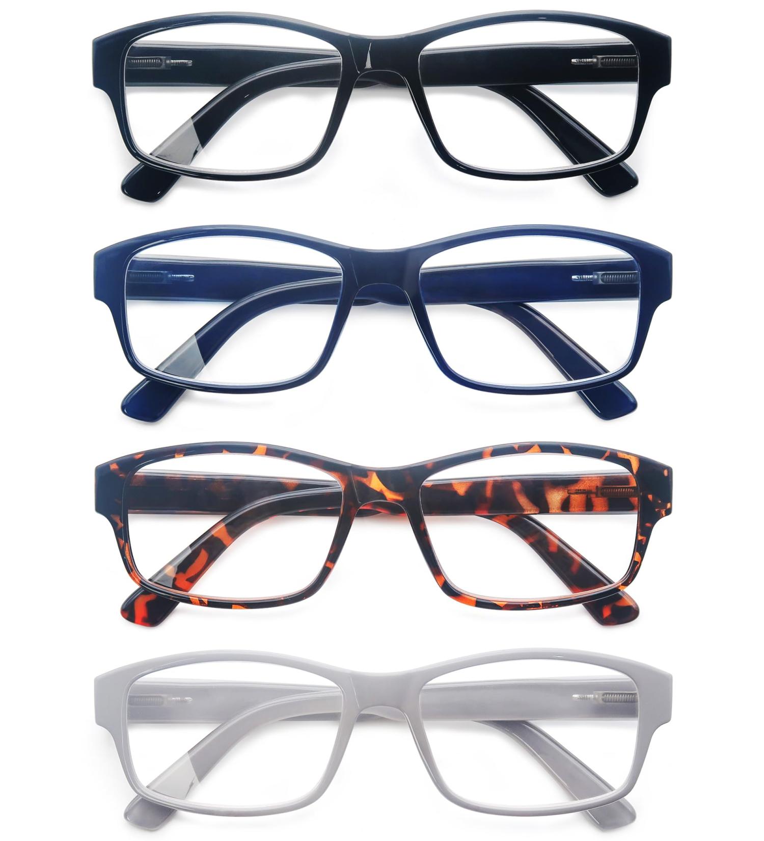 Shop Heeyyok Reading Glasses for Men - Large Rectangular Comfortable Fit 4 Pack - Stylish & Durable 2.0 Diopter Eyewear for Large Heads - Buy Online on GoSupps.com