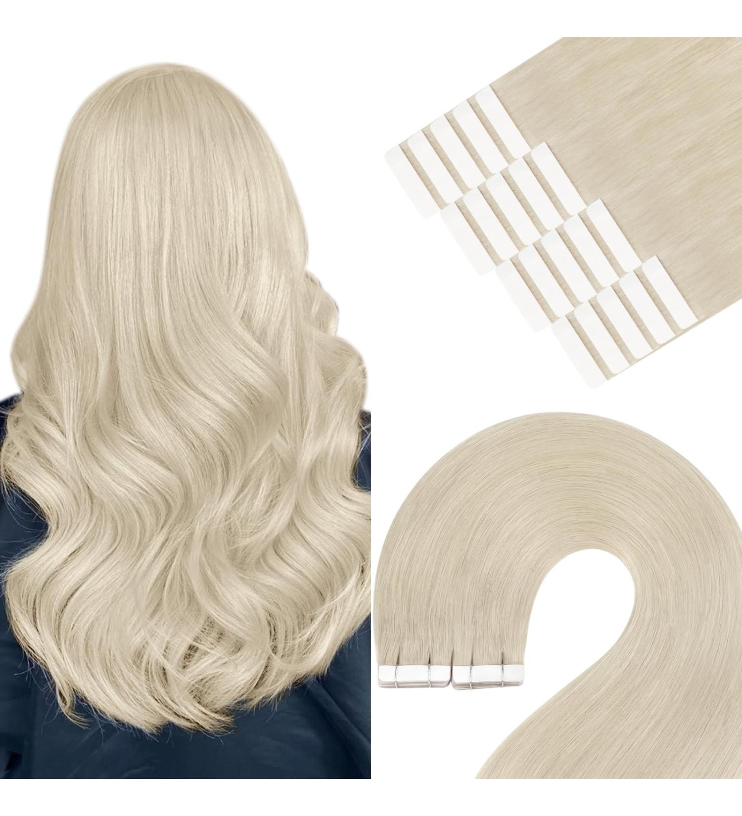 Youngsee Tape Extensions - Real Hair 30cm Platinum Blonde #60A - 30g Tape-In Extensions for Hair Recovery - Buy Online on GoSupps.com