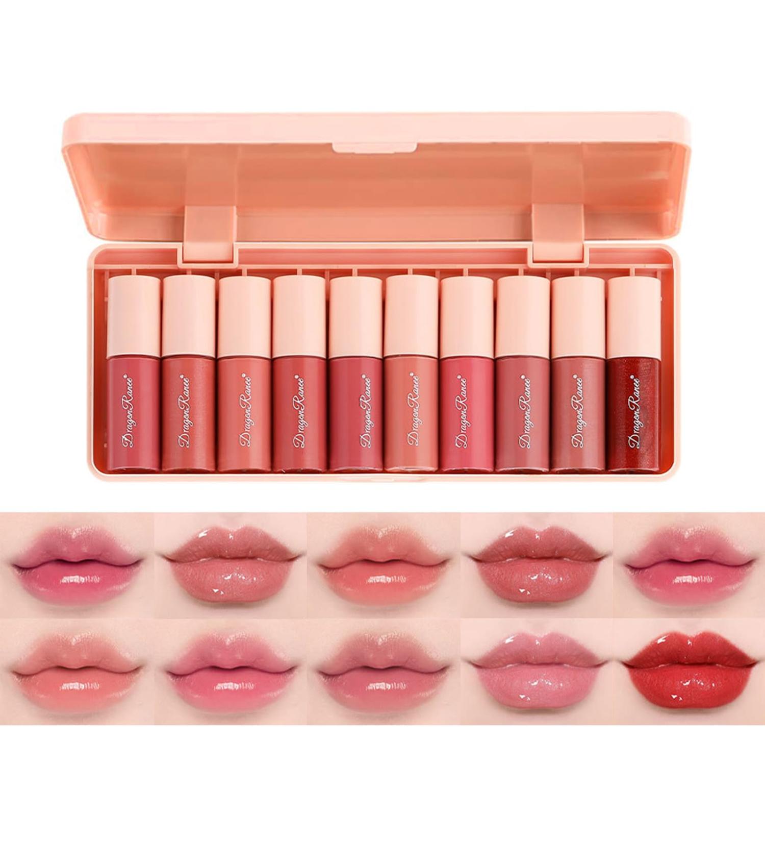 10 Colors Lip Tint Stain Mini Liquid Lipstick Set - Korean Moisturizing Lip Gloss Multi-Use Lip & Cheek Tint Waterproof & Long-Lasting High Pigment - Buy Online on GoSupps.com