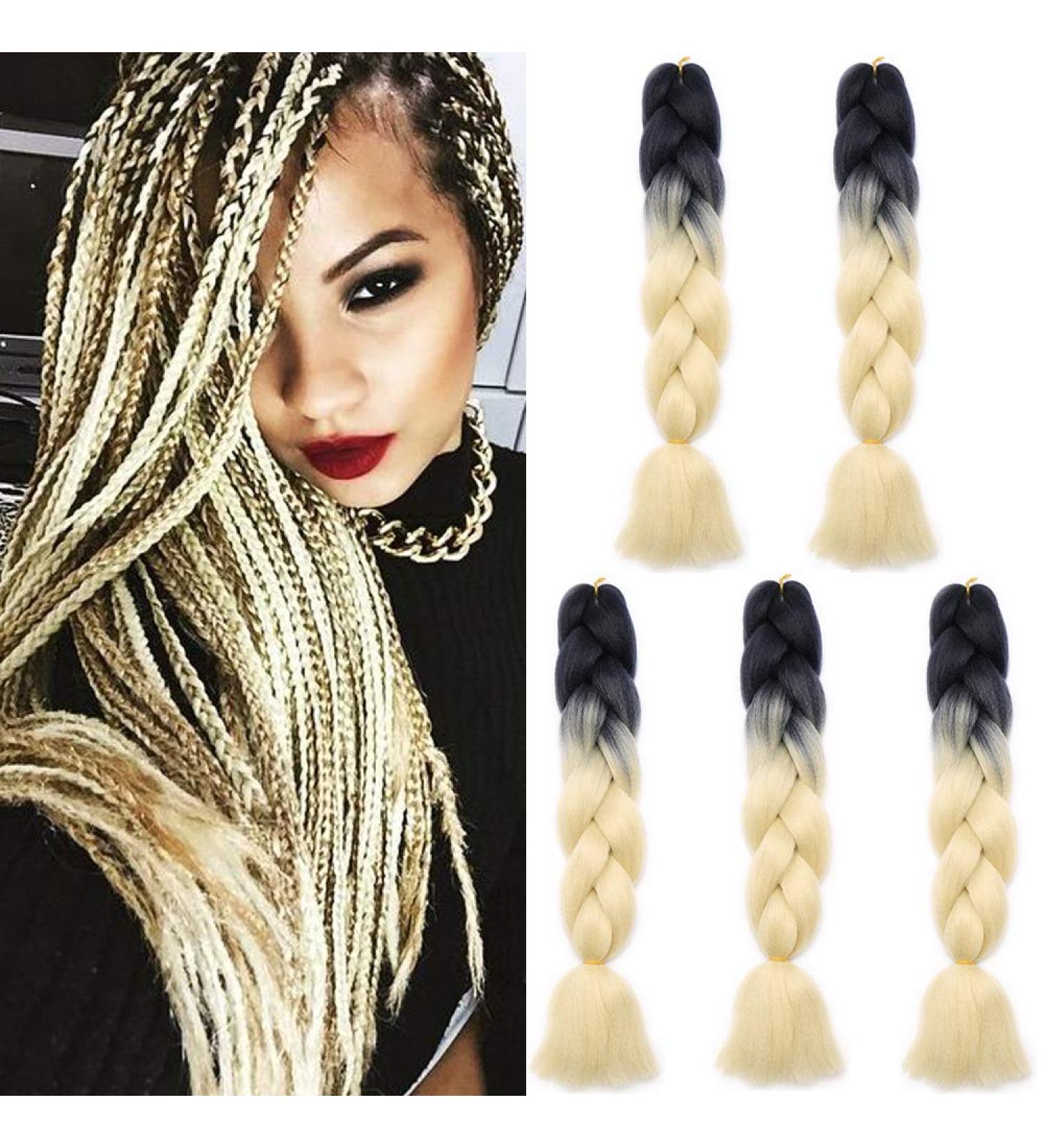 Buy Braids Extensions - Kanekalon Crochet Hair 5pcs 60cm Colorful Black & Light Blonde - Shop Quality Synthetic Hair for International Shipping! - Buy Online on GoSupps.com