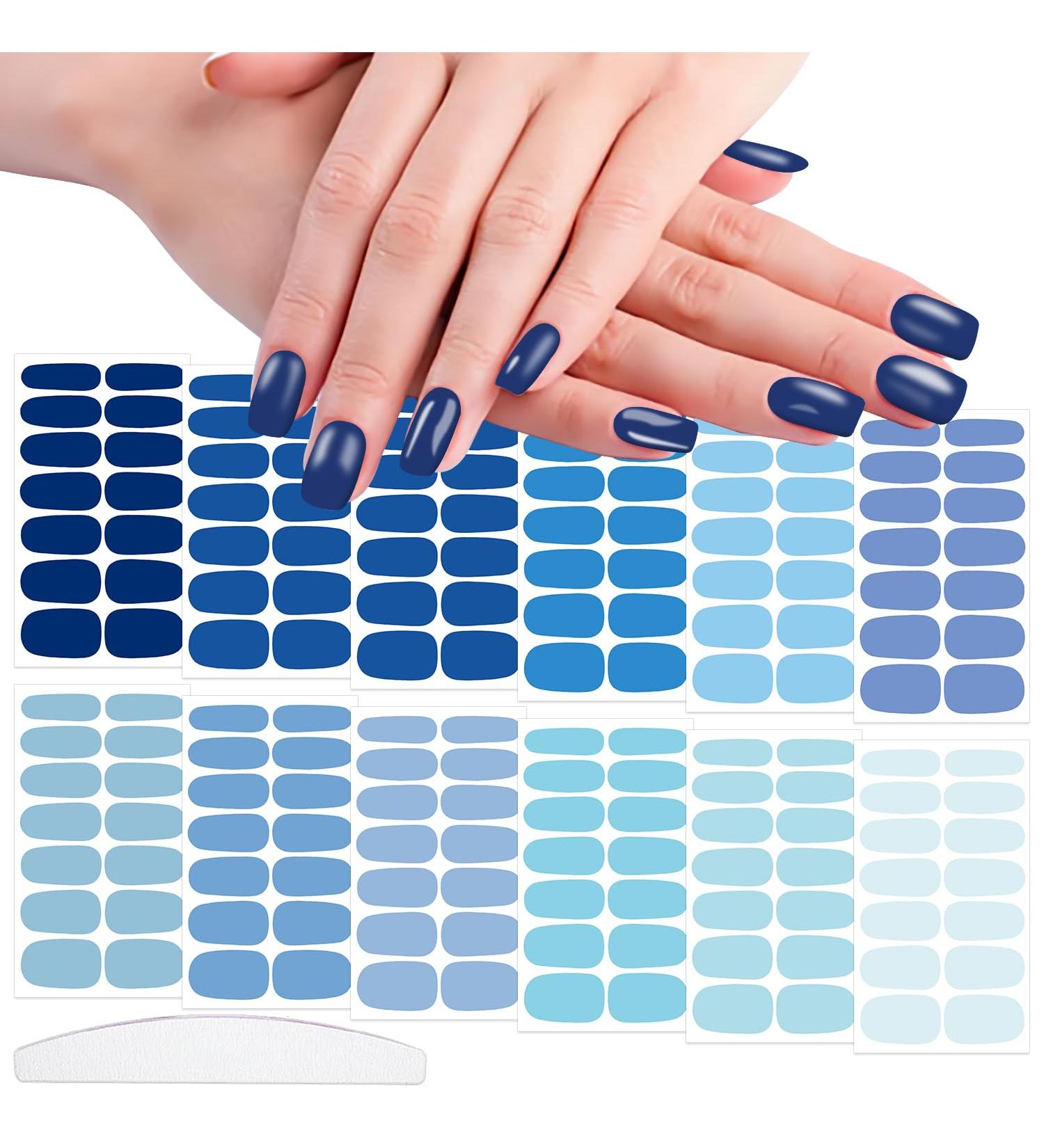 WOKOTO 12 Sheets Blue Series Nail Polish Strips - Solid Nail Stickers & Full Gel Nail Wraps for Women & Girls | Easy Stick-On Nails Kits - Buy Online on GoSupps.com