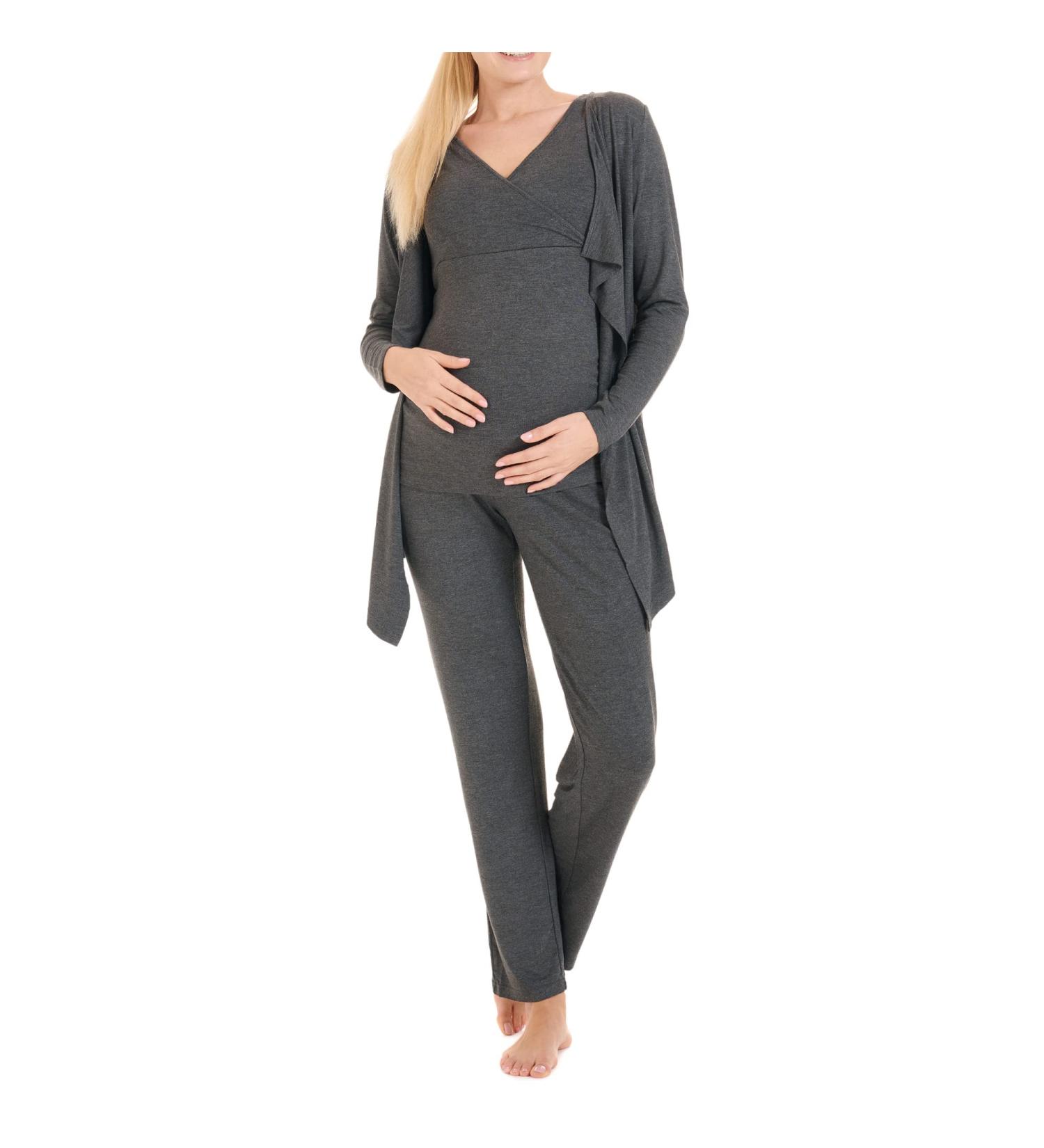 Herzmutter Maternity Homewear Set - 3-Piece Nursing Pyjamas - Pregnancy Wellness Set - Dark Gray - Sizes S-XXL - Buy Online on GoSupps.com