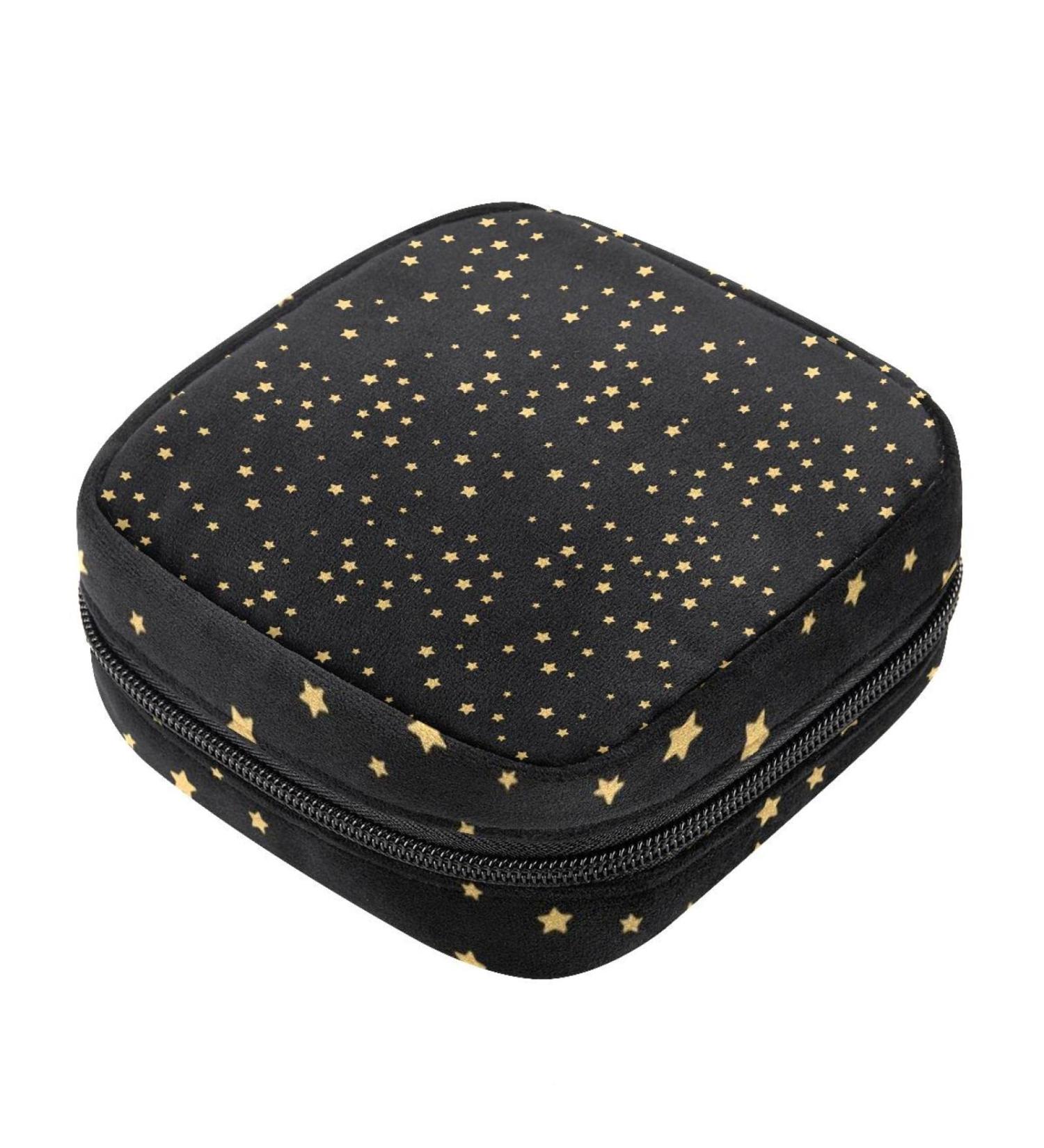 Stylish Menstruation Pad Bag with Zipper | Women's Tampon & Napkin Storage | Golden Star Pattern | 12 Color Options - Buy Online on GoSupps.com