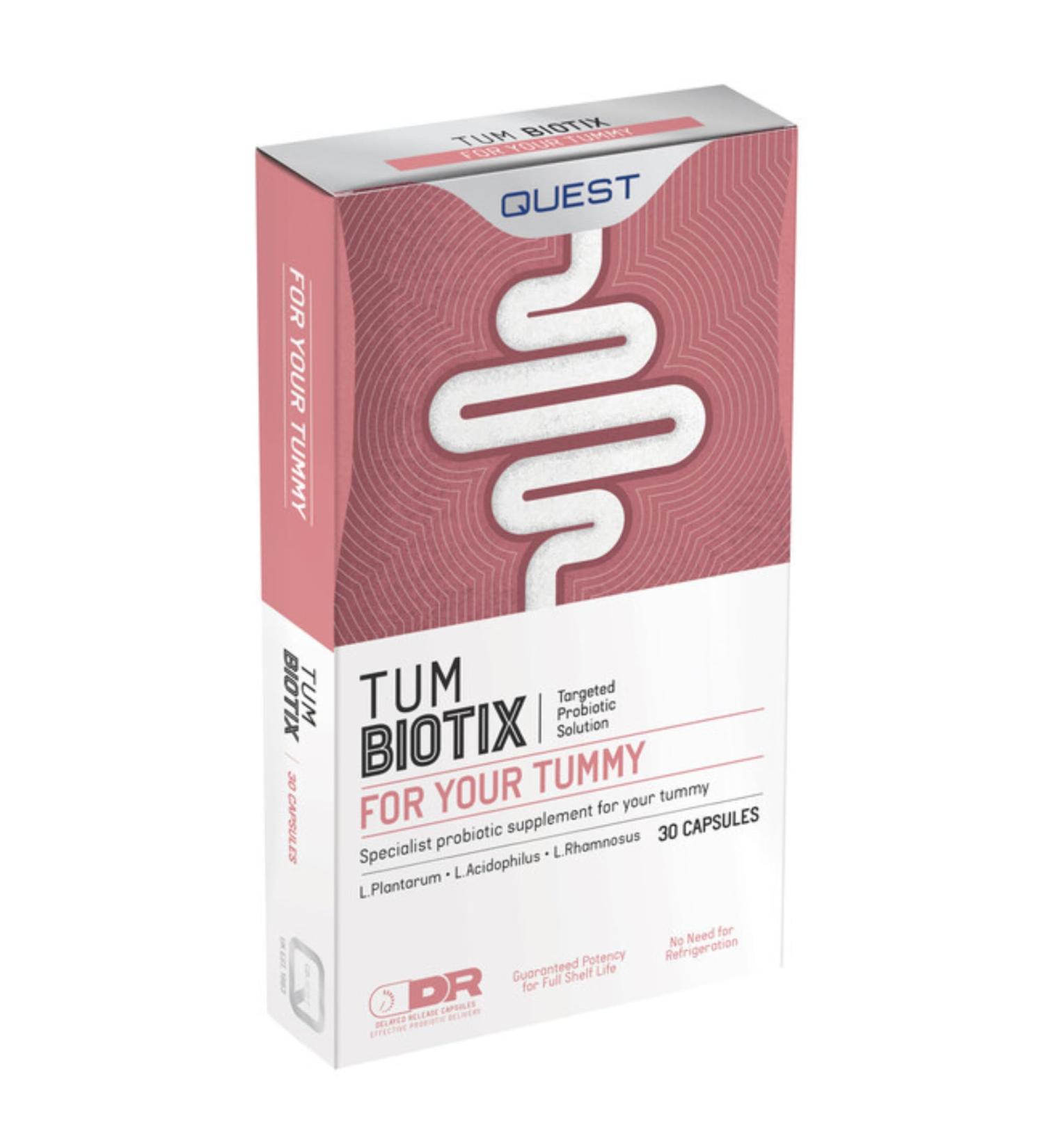 Quest Tum Biotix Probiotic Supplement - 2 Billion CFU for Gut Health - Vegan Multi Strain Digestive Support - 30 Capsules - Buy Online on GoSupps.com