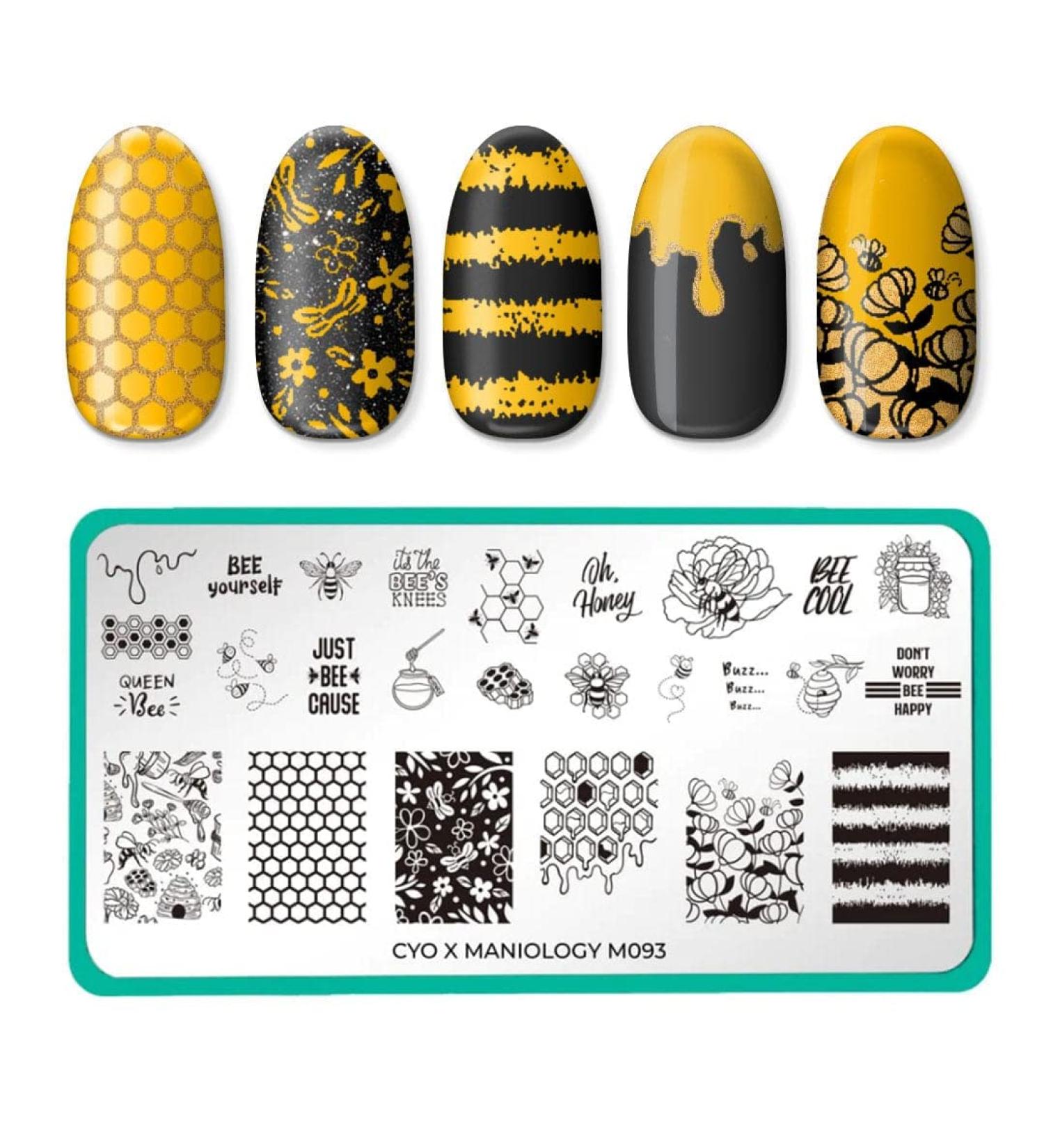 Maniology Bees M093 Nail Stamping Plate - Sweet Honeybee & Beehive Nail Art Design for Stunning Manicures - International Shipping Available - Buy Online on GoSupps.com