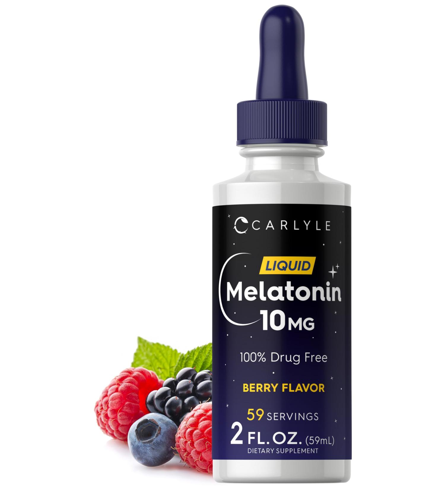 Carlyle Melatonin 10mg | 2 fl oz Liquid Drops | Berry Flavor | for Adults | Non-GMO Vegetarian Supplement - Buy Online on GoSupps.com