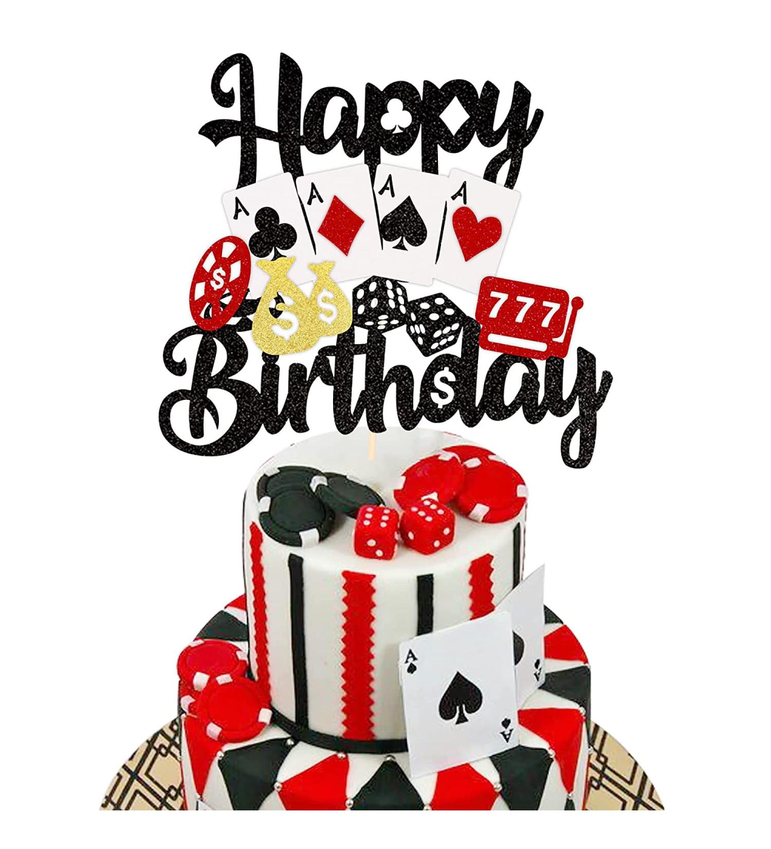 Casino Cake Topper - Poker Chips Player Happy Birthday Decoration for Las Vegas Night Party - Buy Online on GoSupps.com