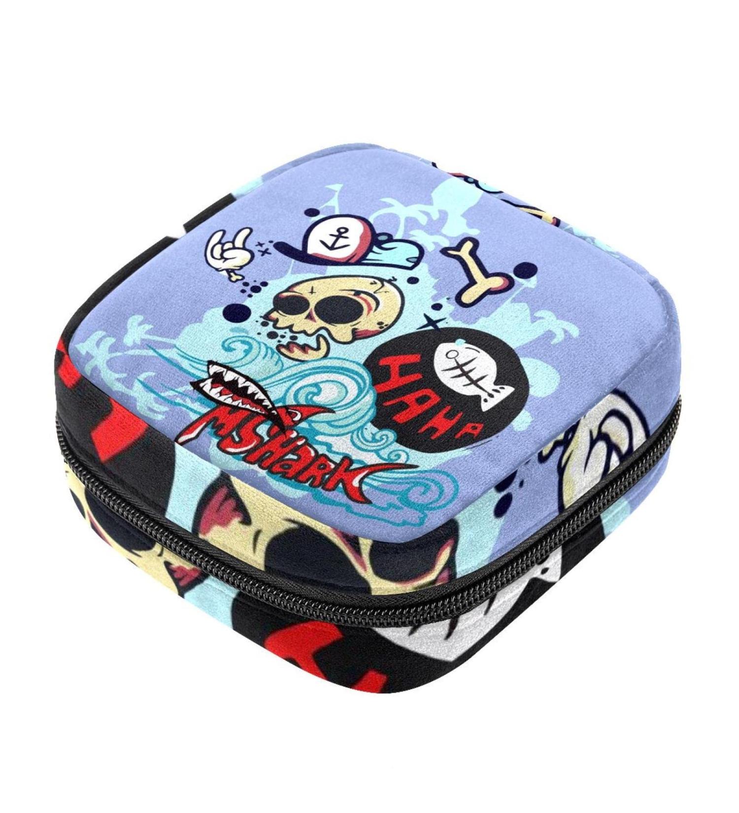 Skull Multicoloured Sanitary Napkin Storage Bag Menstrual Cup Pouch - Girls Women Ladies Period Pads Holder - Buy Online on GoSupps.com