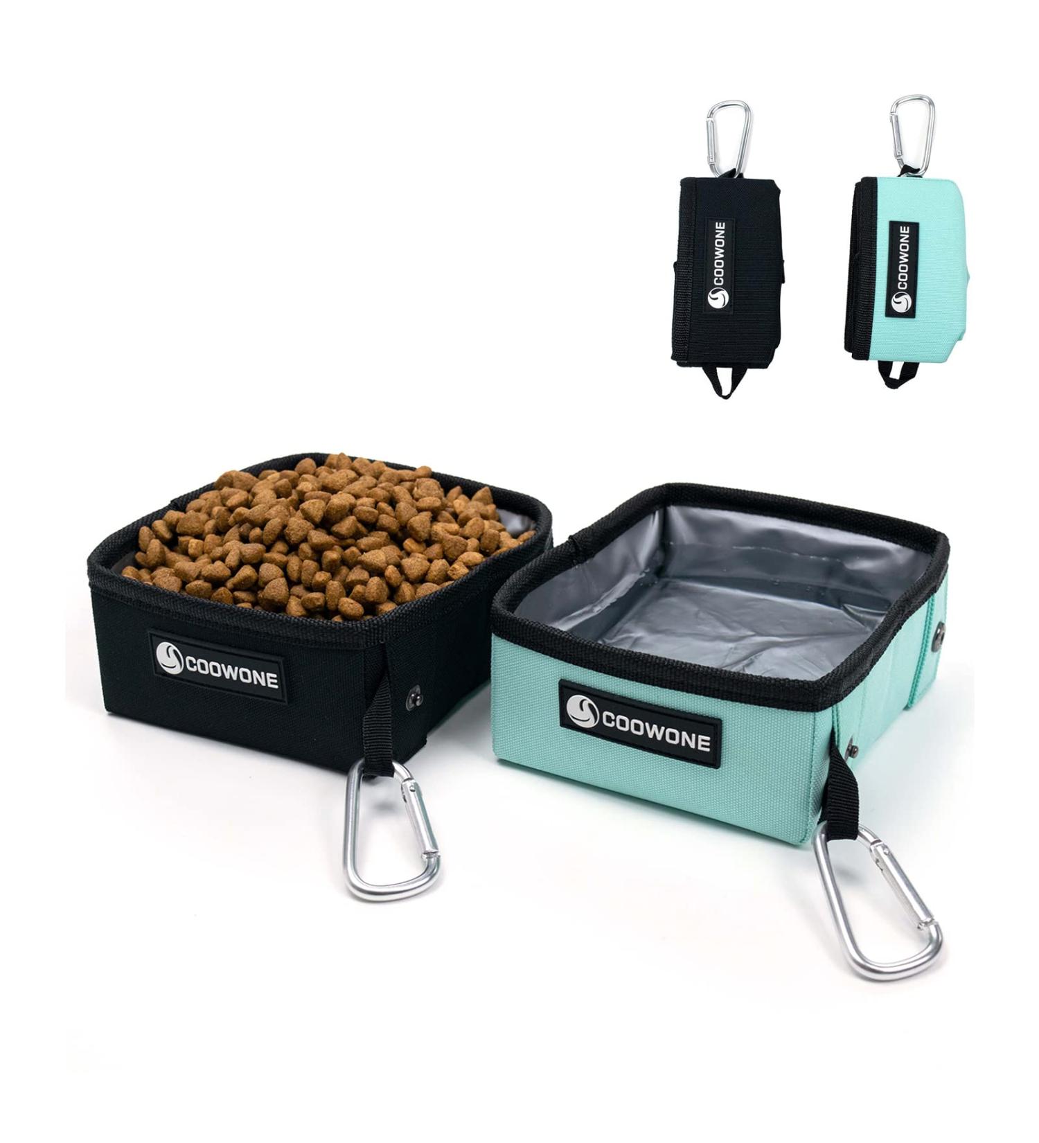 Foldable Portable Dog Bowl - 2 Leak-Proof Travel Water Bowls for Large Medium & Small Pets - Anti-Sloppy Design in Black & Green - Buy Online on GoSupps.com