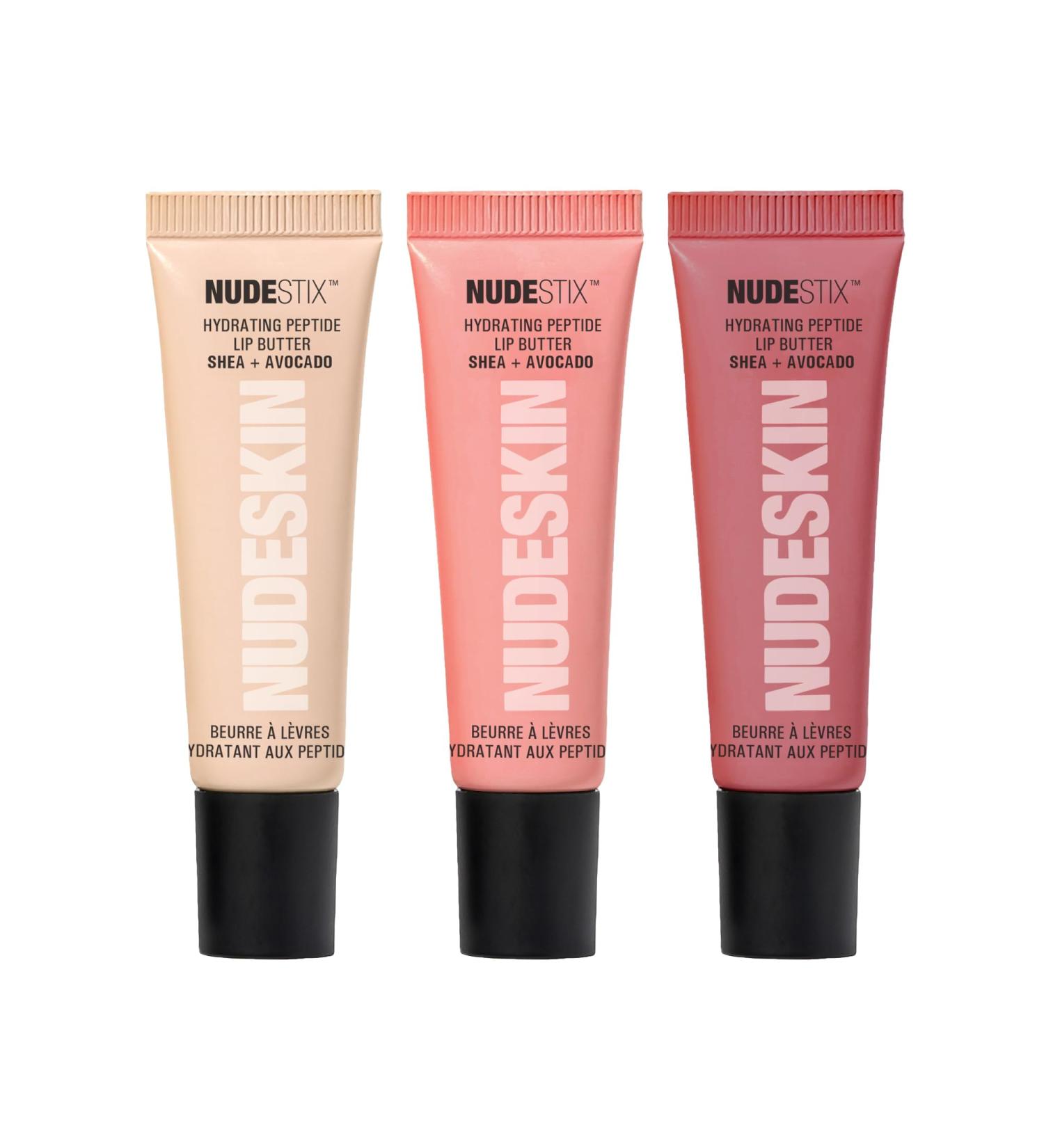 Nudestix Hydrating Peptide Lip Butter Tint Set 3-Piece Glossy Lip Balm Kit with Avocado Shea Butter & Peptides | Plumping Moisturizing Nude Lip Tints | Clean Vegan & Cruelty-Free - Buy Online on GoSupps.com