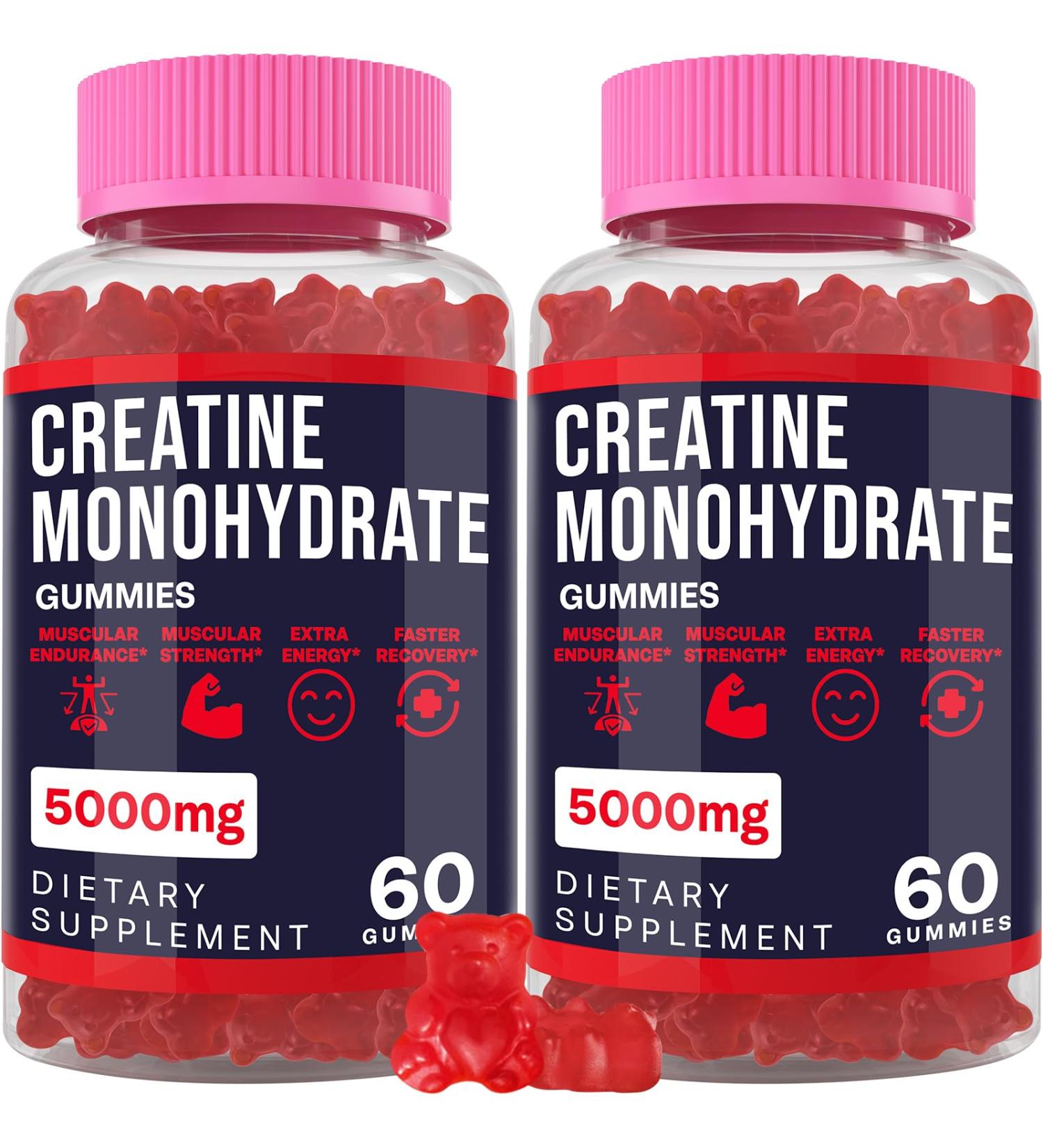 Buy Creatine Monohydrate Gummies - 5g Chewable Supplement for Strength Growth & Energy | Taurine & B6 | Low Sugar Organic | 2 Pack 60 Count - Buy Online on GoSupps.com