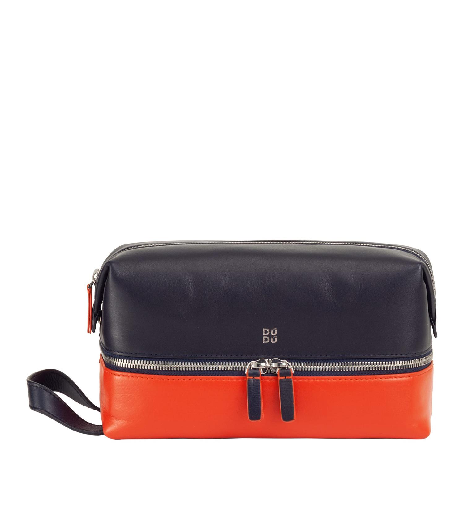 Shop DUDU Handmade Leather Beauty Case for Travel | Stylish Toiletry Bag for Men & Women | 2 Compartments Navy - Buy Online on GoSupps.com