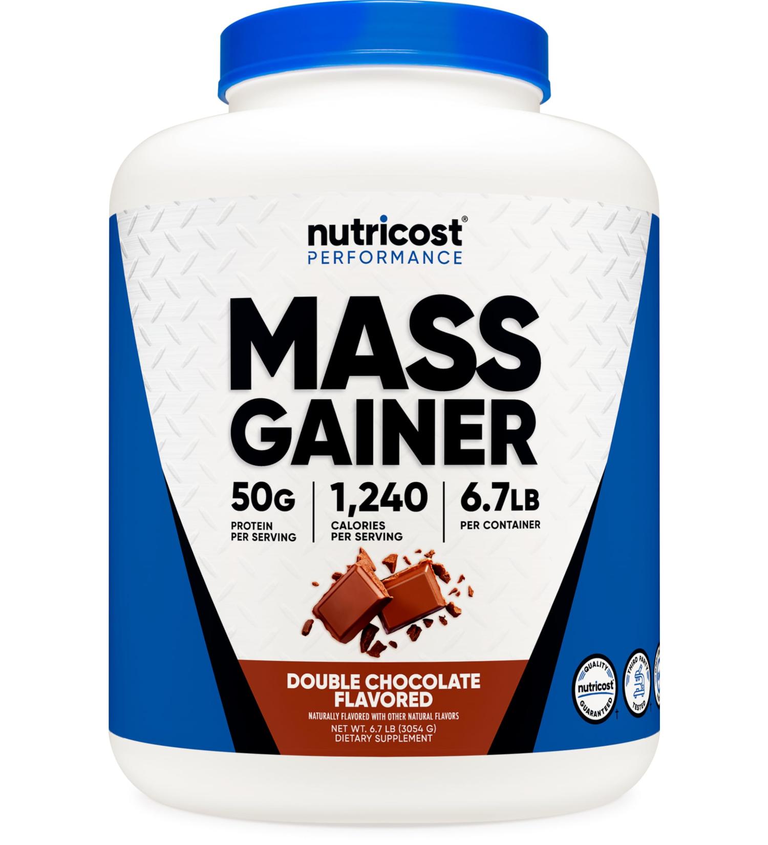 Nutricost Mass Gainer Double Chocolate 6.7 lbs - 50g Protein Non-GMO & Gluten Free - International Shipping Available - Buy Online on GoSupps.com
