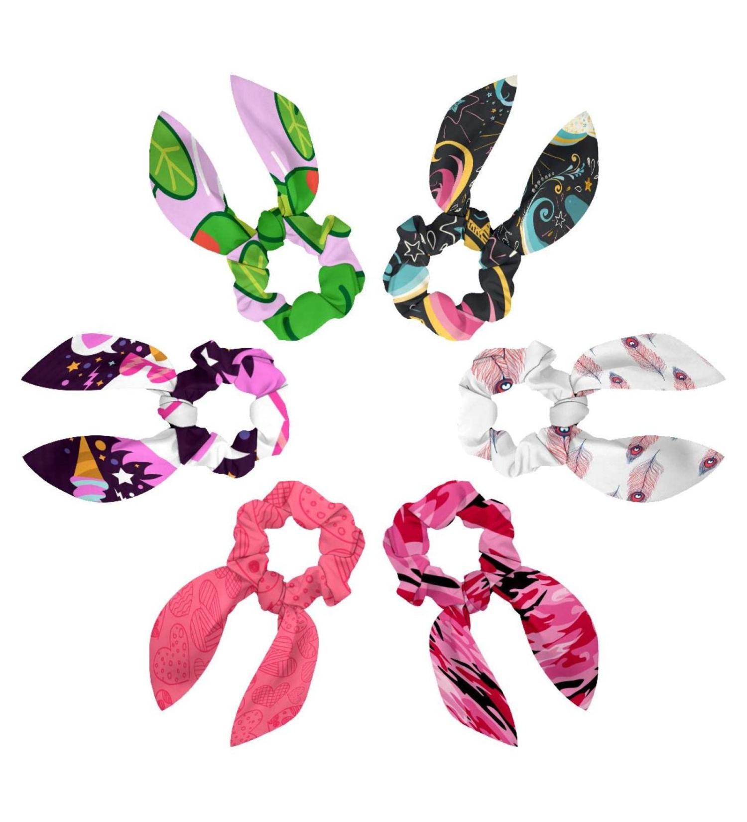 6 Pack Bow Scrunchies Rabbit Ear Hair Ties Ponytail Holder - Pink Blue Unicorns - Multi-colored Soft Scarves Scrunchies for Thick Hair - Buy Online on GoSupps.com