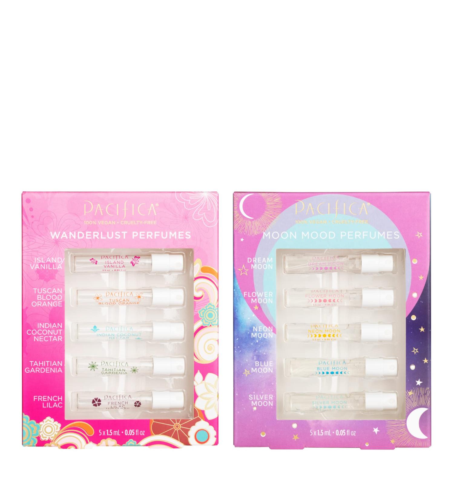 Pacifica Beauty | Clean Perfume Sampler Set | Parfum Discovery Kit | Island Vanilla, Dream Moon Fragrance | Travel Size Mini Spray Perfume | Natural + Essential Oils | 10 scents | Vegan & Cruelty Free
