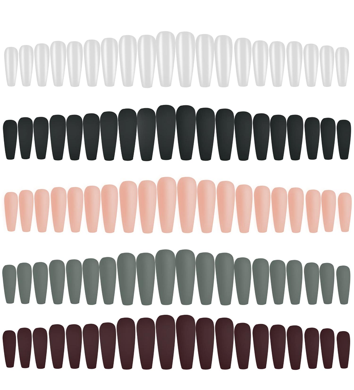 Buy Ganmfoyc 100 Pieces Nude Pink Matt Artificial Nails Full Cover Coffin & Ballet Pressed Nails in 5 Colors | Perfect for Nail Studio & At-Home Use - Buy Online on GoSupps.com