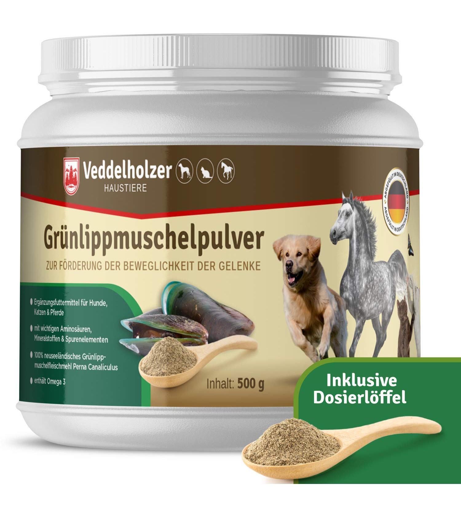 Veddelholzer Natural Green Lip Powder for Dogs - 500g High-Quality Green Lip Mussel Supplement - Buy Online on GoSupps.com