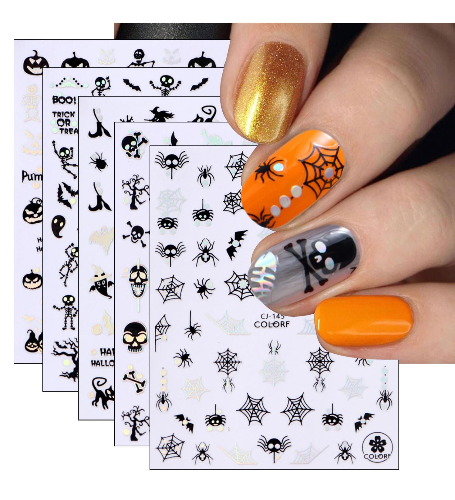 JMEOWIO 9 Sheets Halloween Black Silver Nail Art Stickers Decals Self-Adhesive Nail Supplies Nail Art Design Decoration Accessories - Buy Online on GoSupps.com