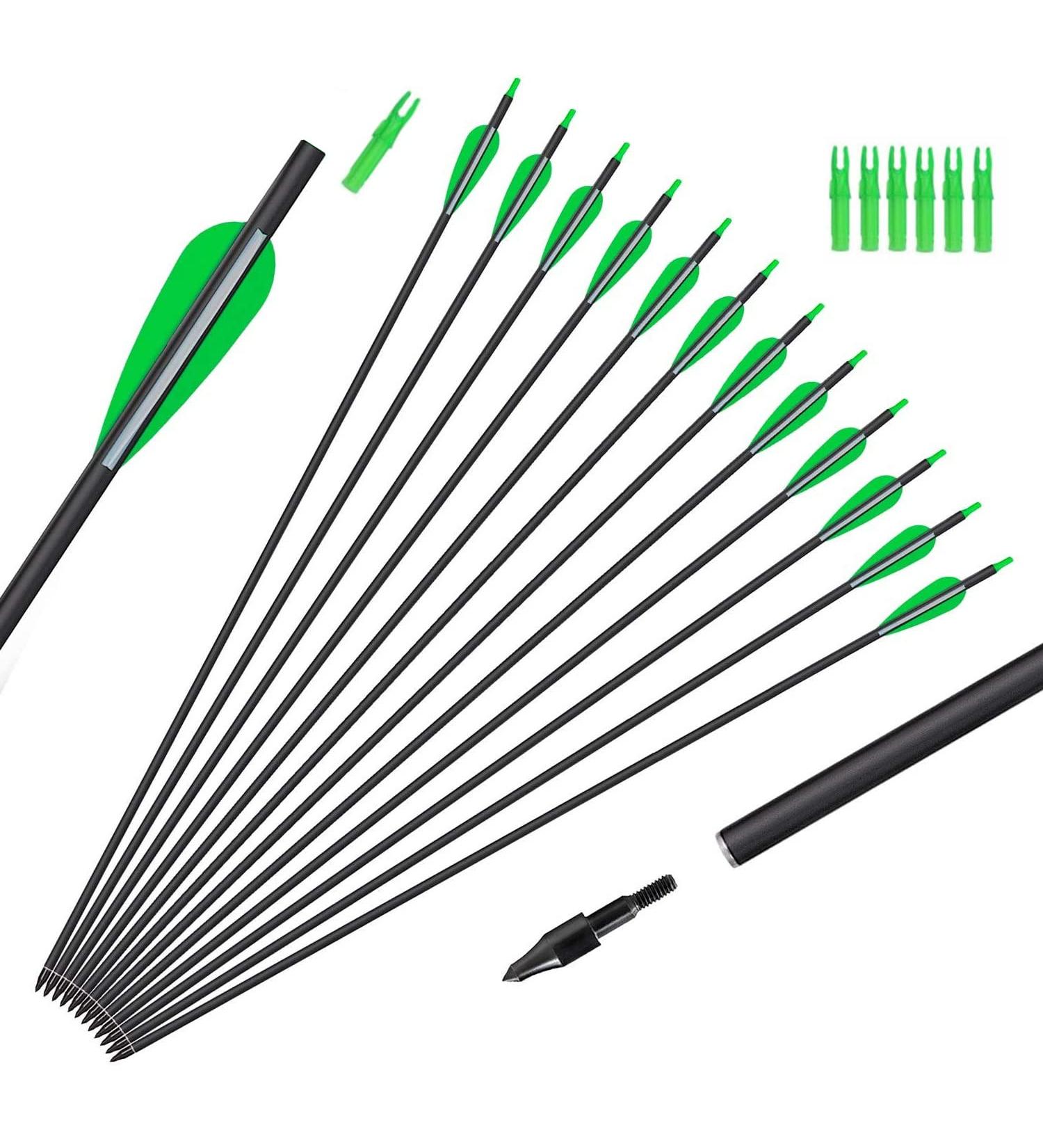 12-PK GPP Archery 30-Inch Carbon Arrows for Recurve & Compound Bow - Green Vanes - Buy Online on GoSupps.com