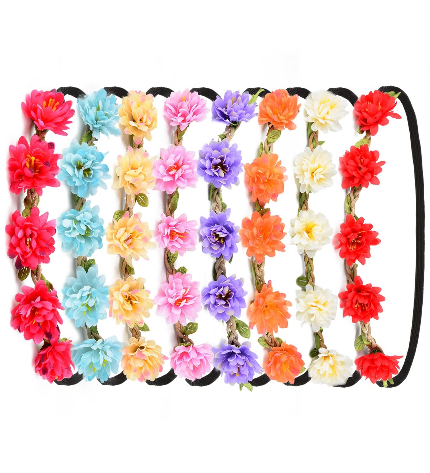 Flower Crown Daisy Garland Headband | Adjustable Elastic Ribbon | Wedding Festival Party | 8-Pack - Buy Online on GoSupps.com