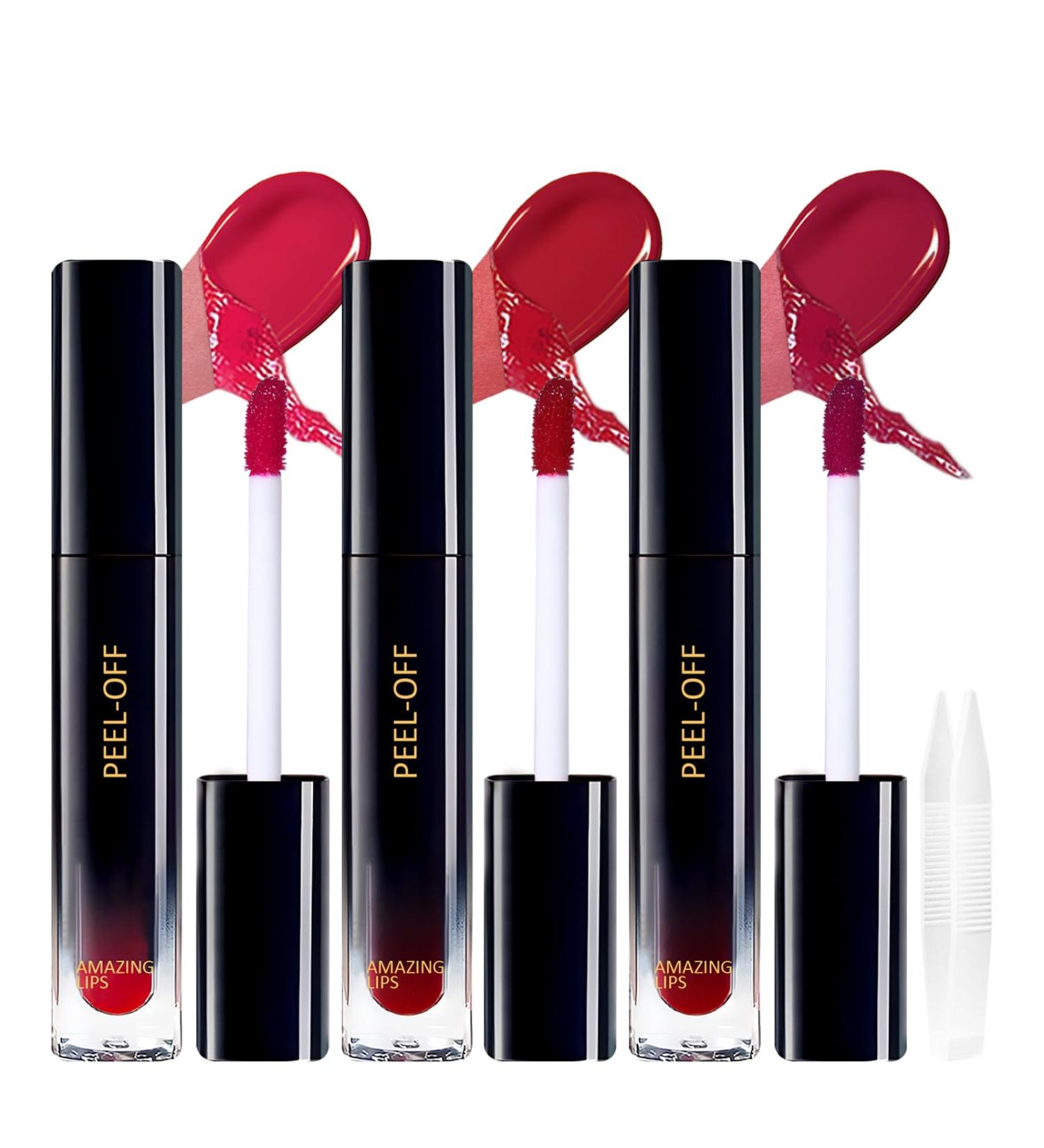 3 Colors Peel Off Lip Liner Stain - Waterproof Long Lasting Transfer Proof Red Lip Tint | Matte Finish & Highly Pigmented - Buy Online on GoSupps.com