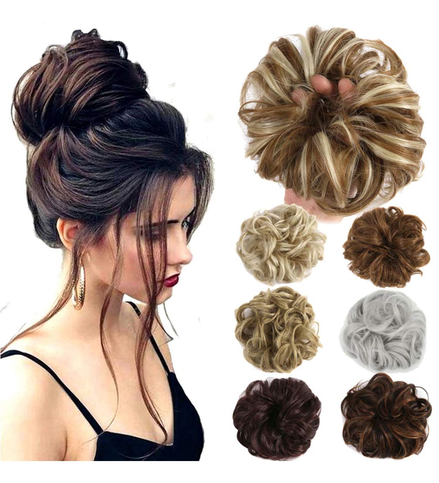 Lelinta Wavy Curly Messy Donut Hair Bun Extension Dark Ginger Mix Bleach Blonde - One Size - Buy Online on GoSupps.com