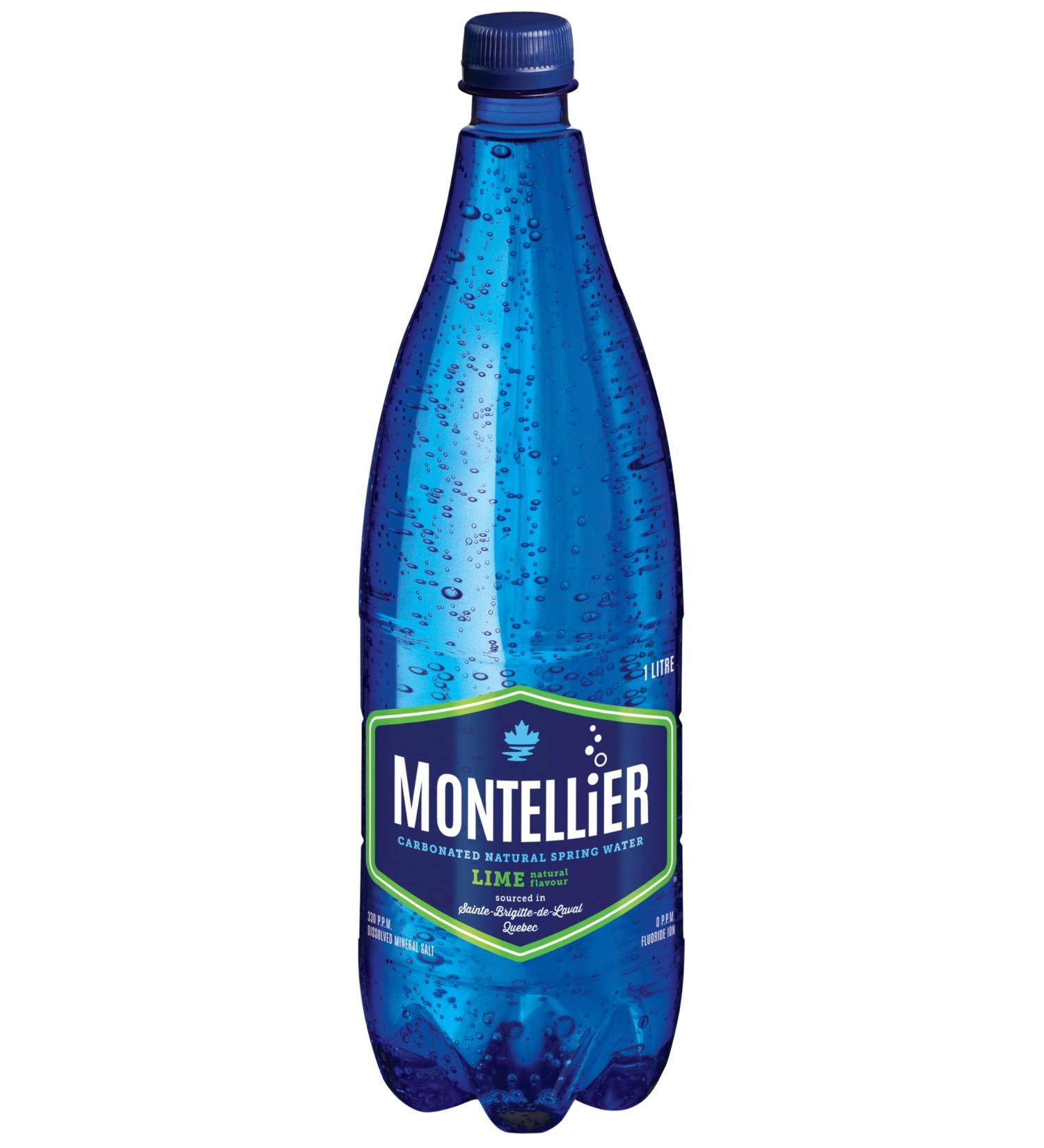 Montellier Carbonated Natural Mineral Water with Lime Flavour 12x1L - Buy Online on GoSupps.com