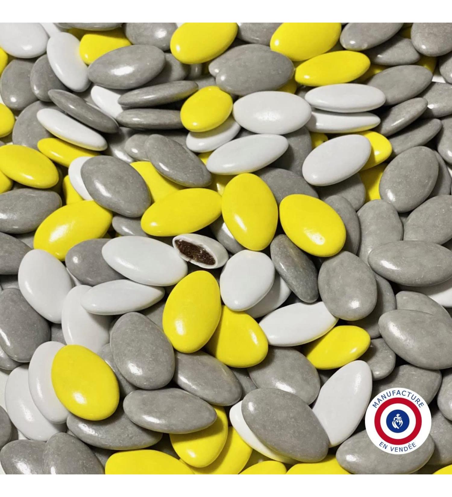 Chocolate dragees variation yellow white gray 1kg - cheap - about 320 dragees - Handmade in France - without preservatives