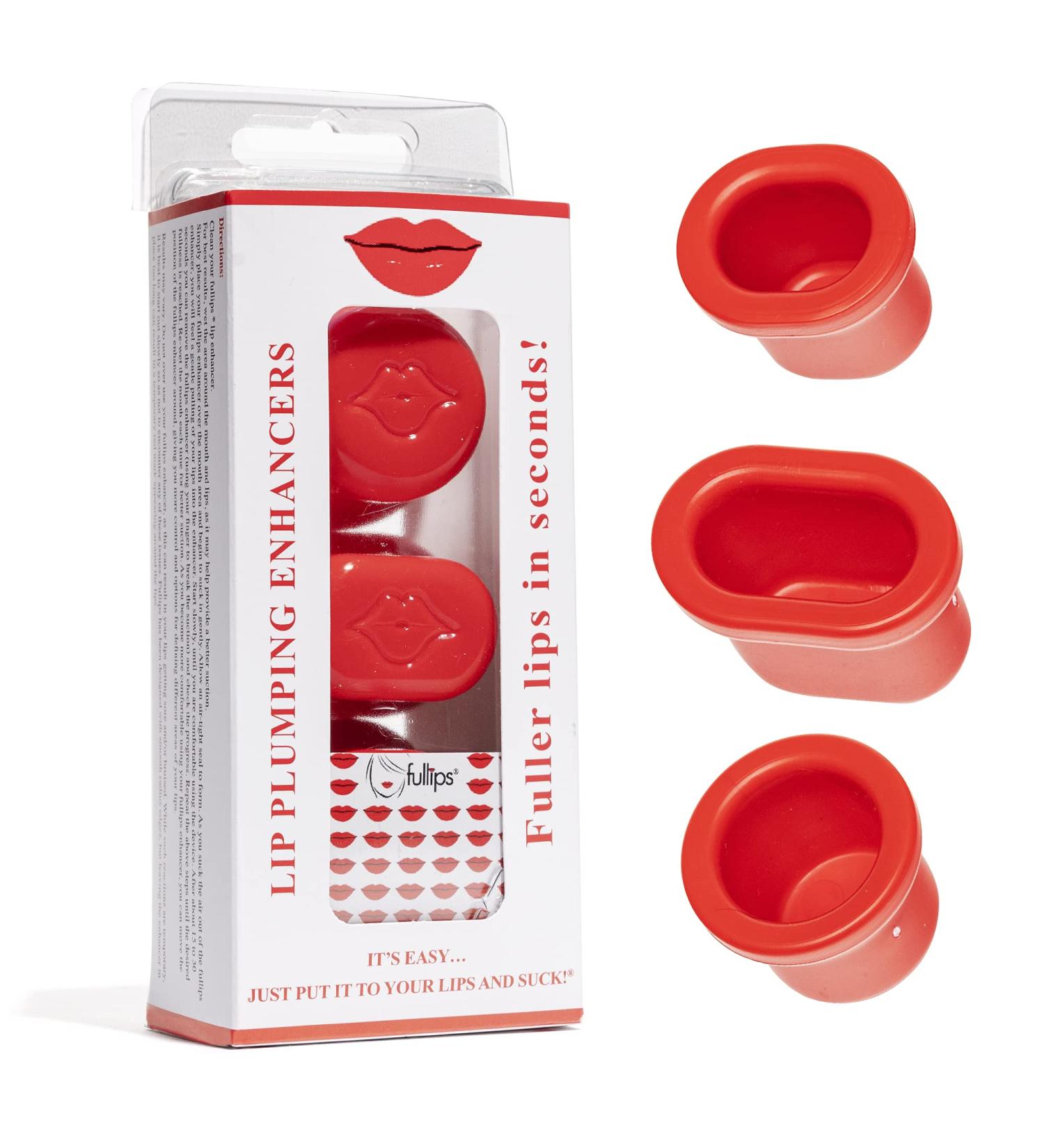 Fullips Lip Plumper Combo - Small Oval, Medium Oval, Large Round - Self Suction Device for Instant Natural Lip Enhancement - Red Plastic Plumpers - Buy Online on GoSupps.com