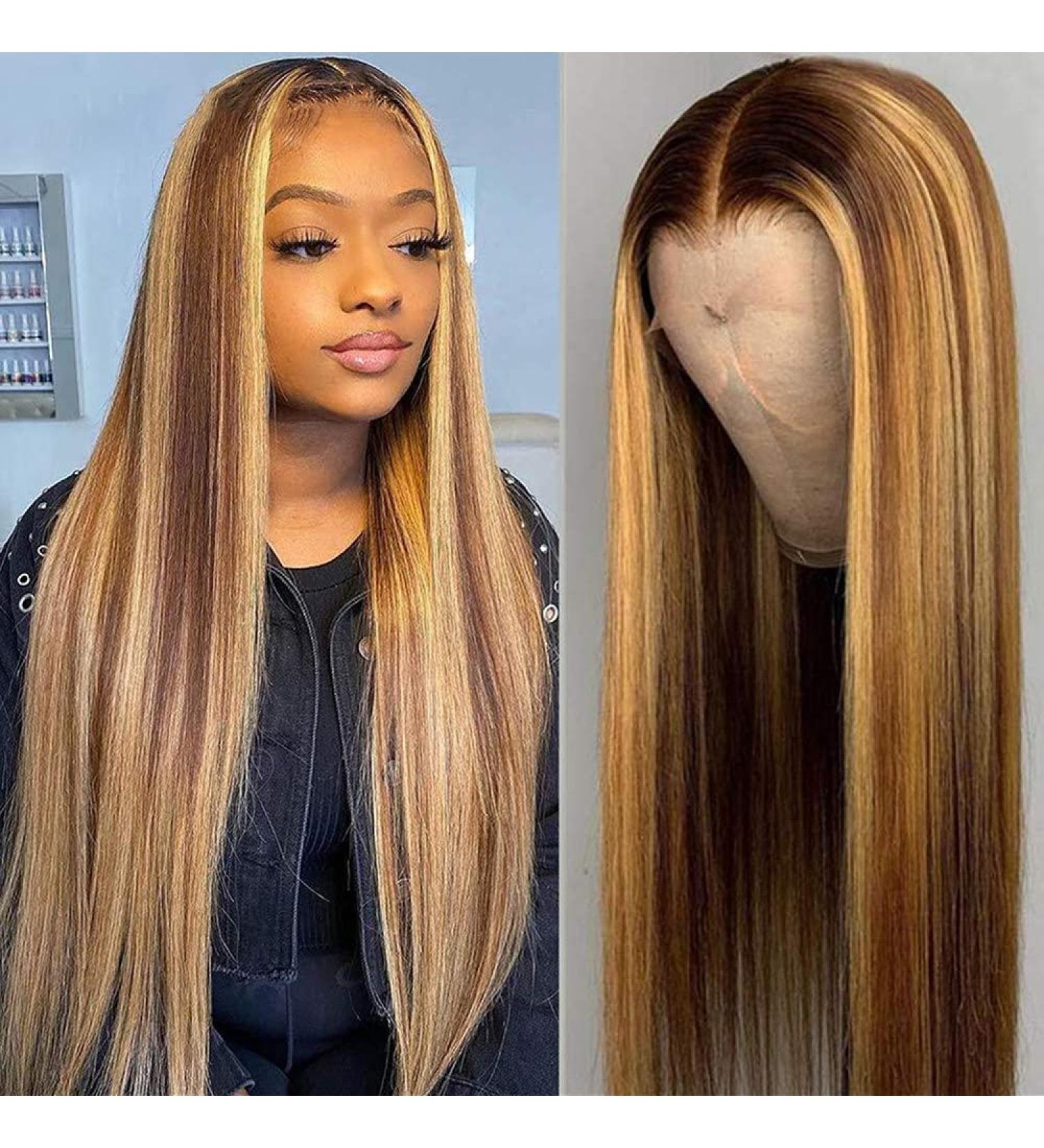 Muokass 4x4 HD Lace Front Wig 26 Inch #4/27 Color - Brazilian Virgin Human Hair, 150% Density, Pre Plucked, Elastic Bands, Natural Hairline - For Black Women - Buy Online on GoSupps.com