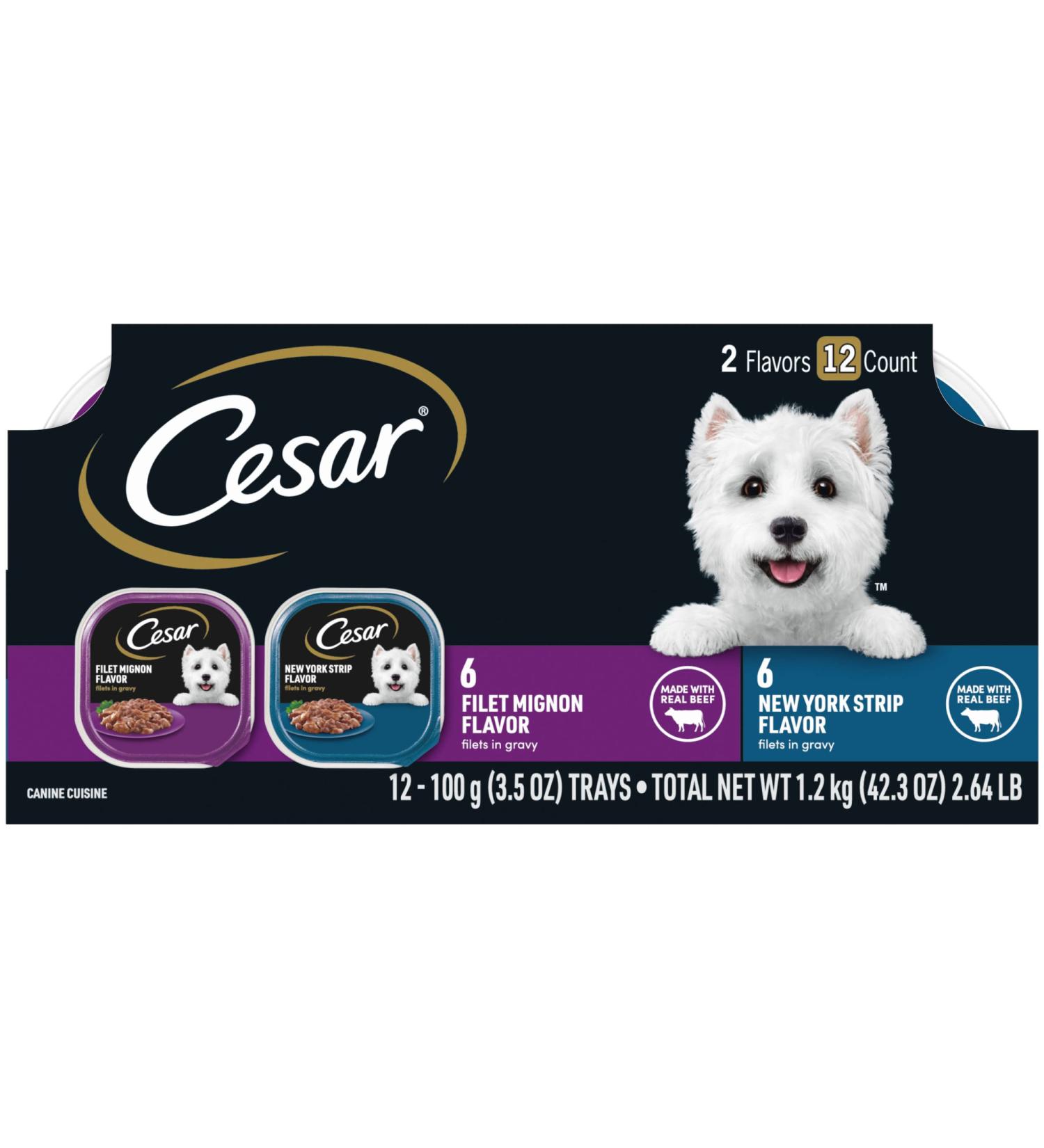 Cesar Gourmet Wet Dog Food Pack of 12 Trays Filet Mignon & New York Strip 3.5 oz - 12 Trays - Buy Online on GoSupps.com