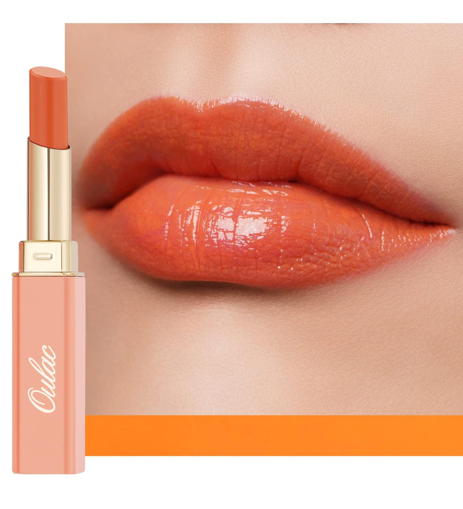 Oulac Moisturising Orange Lipstick - Hydrating Lipstick & Lip Balm for Dry Lips | Juicy Glossy Finish, Vegan & Cruelty-Free (08) - Buy Online on GoSupps.com