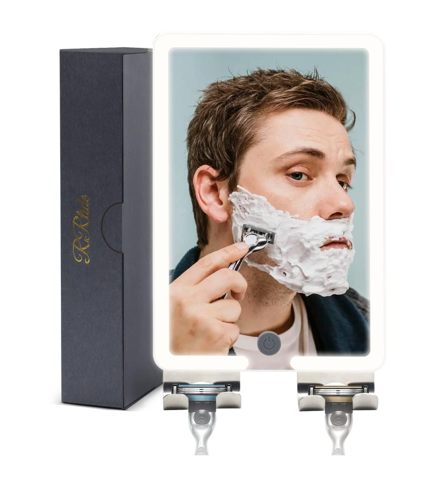 Fogless Electric Heated Shower Mirror with LED Light, 2 Razor Holders | Rechargeable 8 X 5.5inch White - Buy Online on GoSupps.com