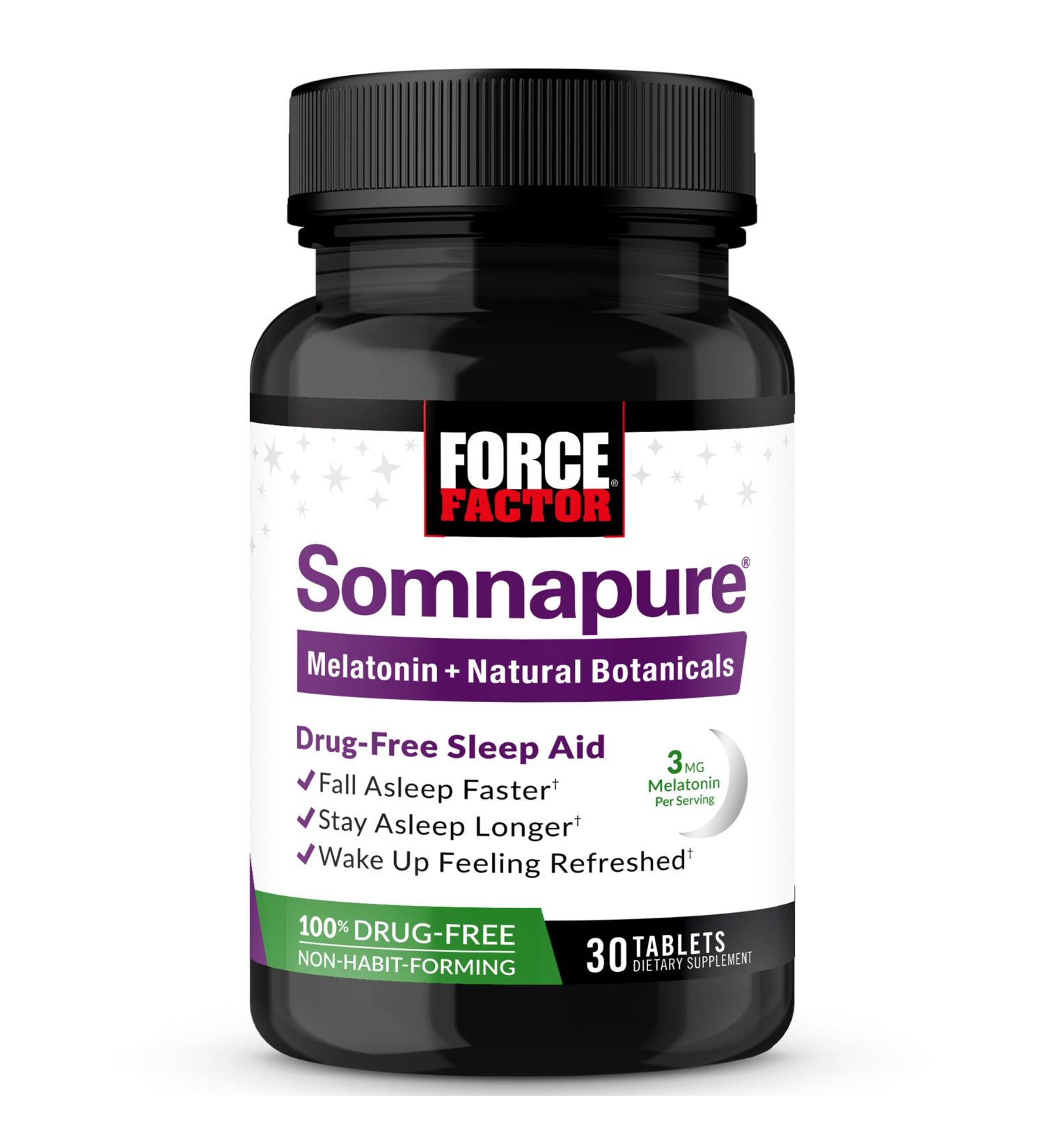 Force Factor Somnapure Drug-Free Sleep Aid for Adults with Melatonin, Valerian Root, and Lemon Balm, Non-Habit-Forming Sleeping Pills, Fall Asleep Calm at Night, Wake Up Refreshed, 30 Tablets 30 Count (Pack of 1) - Buy Online on GoSupps.com