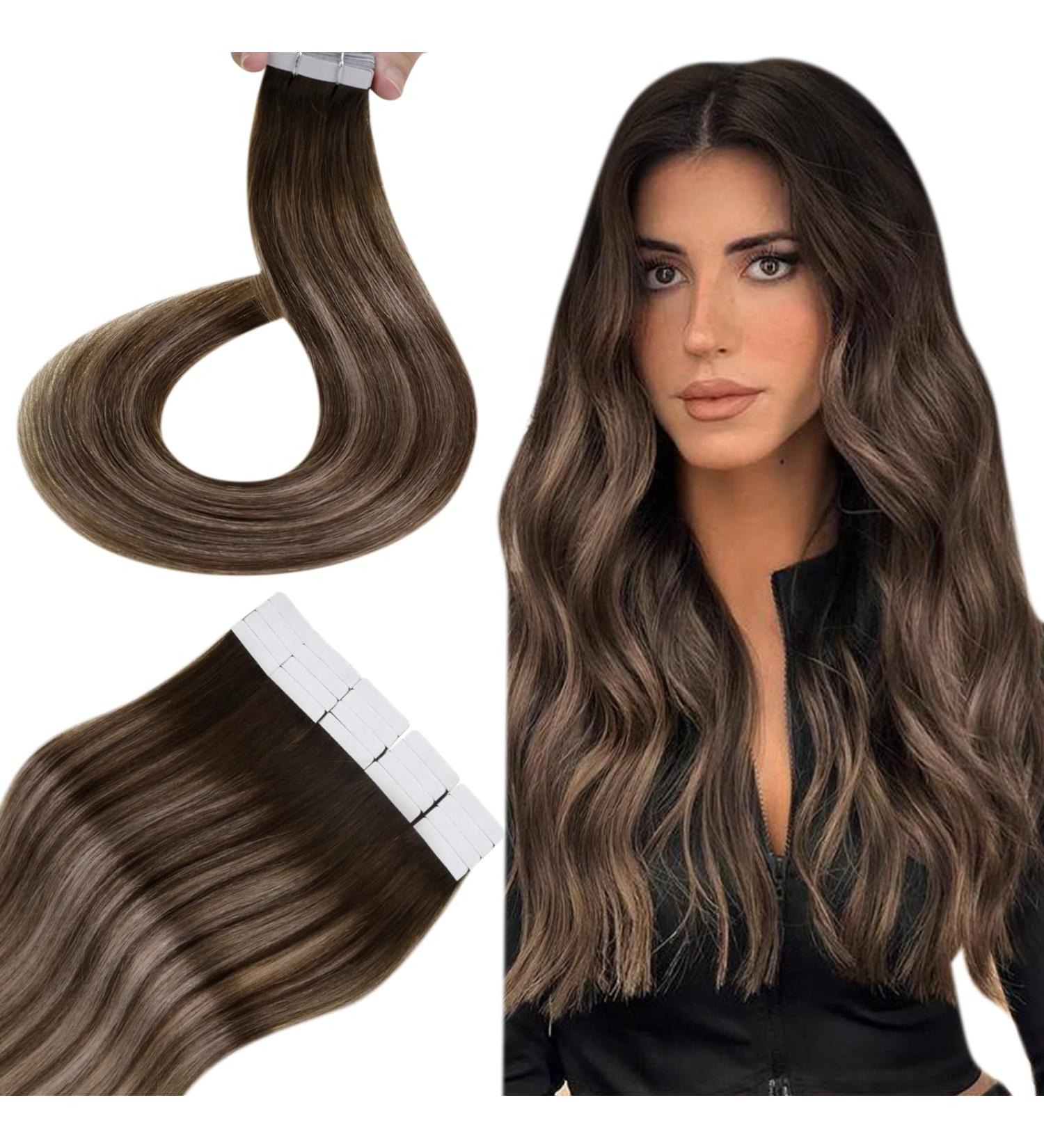 Hetto Real Hair Tape Extensions - Dark Brown to Ash Blonde #4/18/4 60cm 50g - Premium Remy Hair for Seamless Volume - Buy Online on GoSupps.com