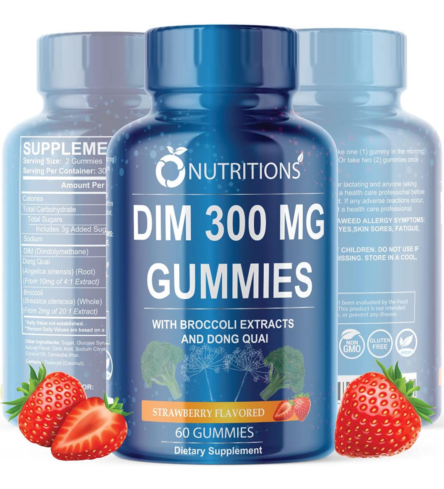 O Nutritions DIM 300 Complex Gummies with Broccoli Extract and Dong Quai - Estrogen Balance and Metabolism Support - for Men and Women - Strawberry Flavored - 1 Pack - Buy Online on GoSupps.com