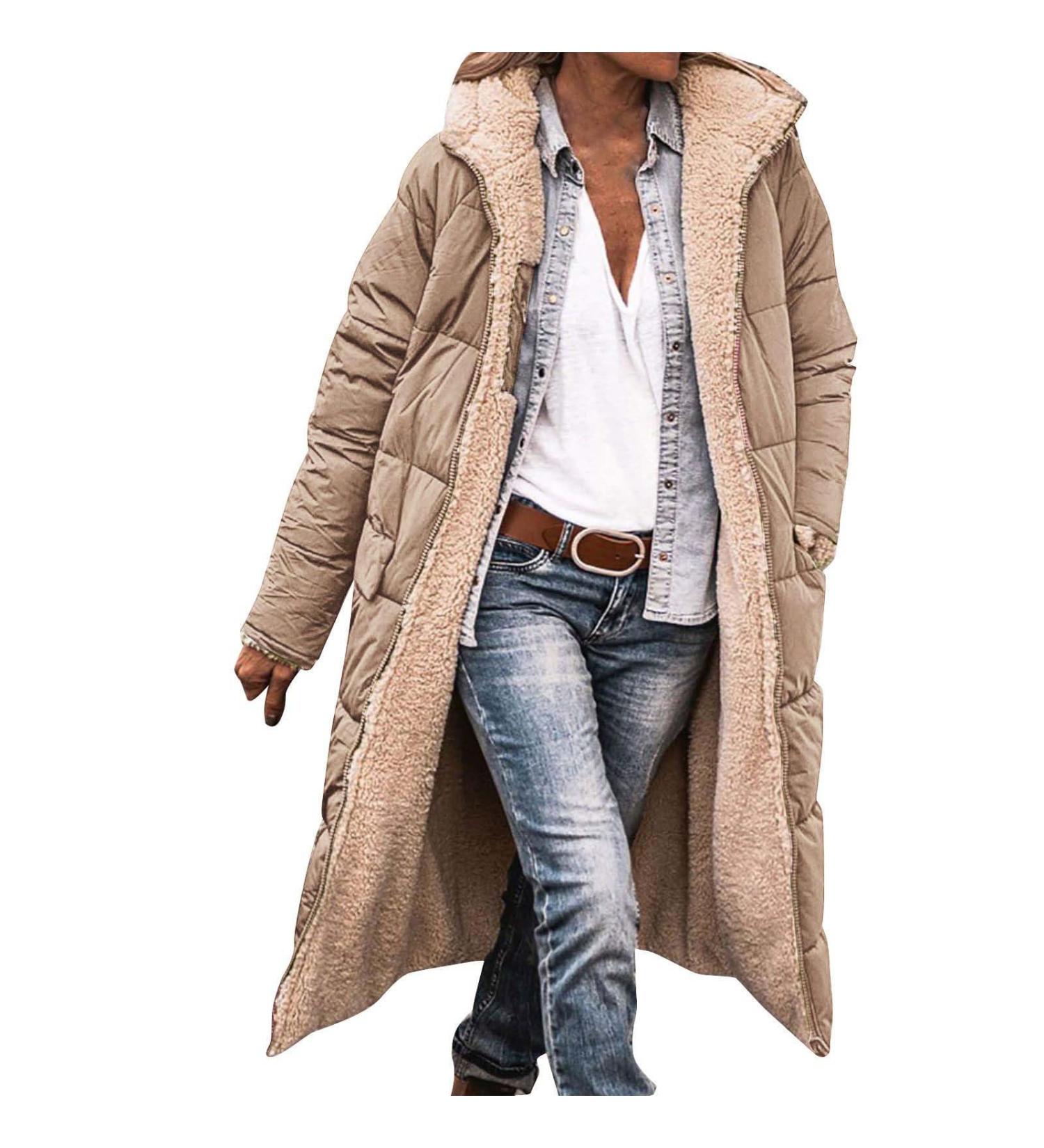 Hanxiulin Women's Fleece Jacket - Elegant Plush Long Warm Coat Stylish Winter Bomber & Trench in Pink - Buy Online on GoSupps.com