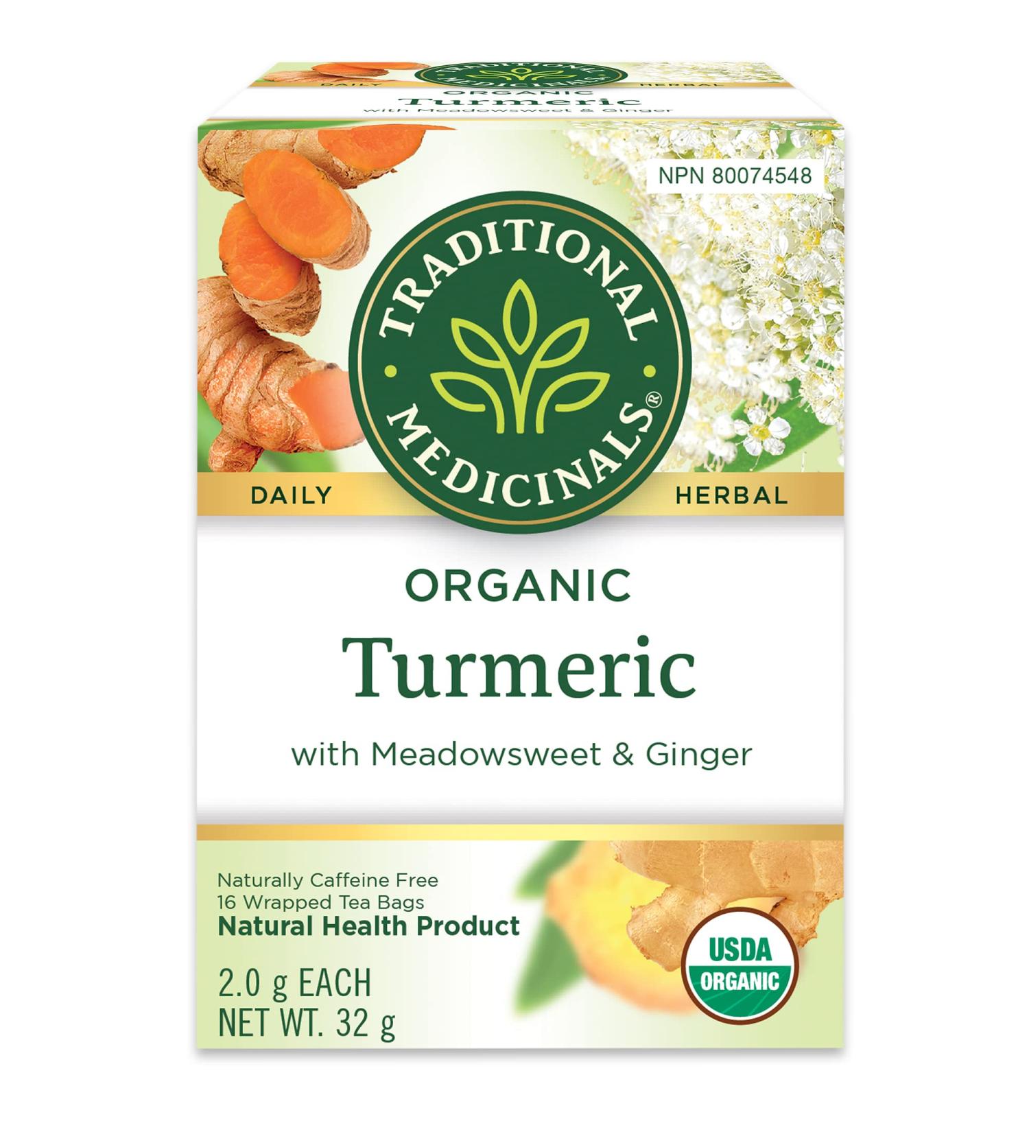Traditional Medicinals - Organic Turmeric with Meadowsweet and Ginger Herbal Tea (Pack of 1) - Traditionally Used to Relieve Inflammation and Aid in Digestion - 16 Tea Bags Total Tea Tumeric with Meadowsweet and Gigner 16 Count (Pack of 1) - Buy Online on GoSupps.com