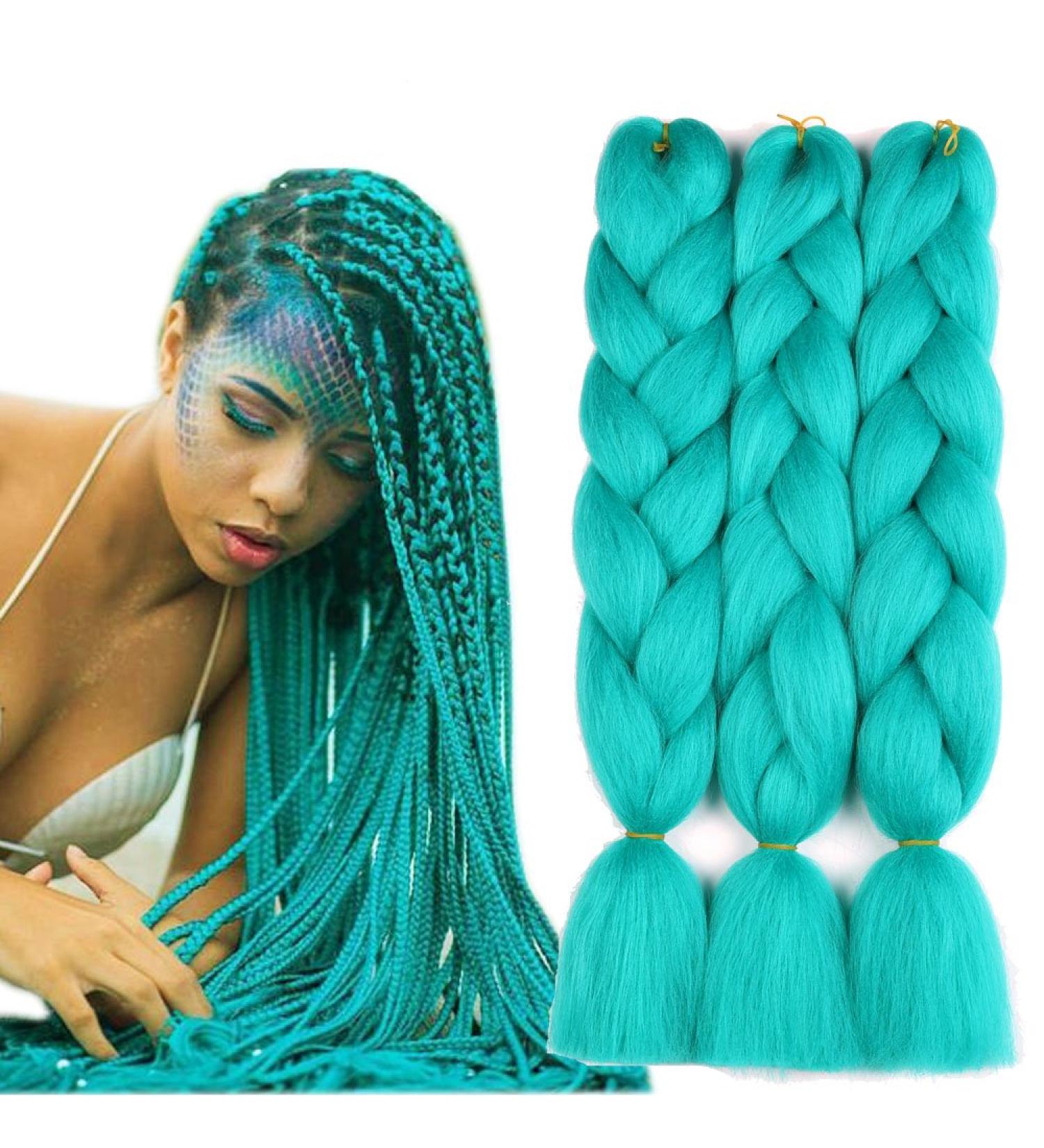 Sharopul Original Jumbo Braids Hair Extension 3pcs Solid Cyan Blue 24inch 100g for Box Braiding - Buy Online on GoSupps.com