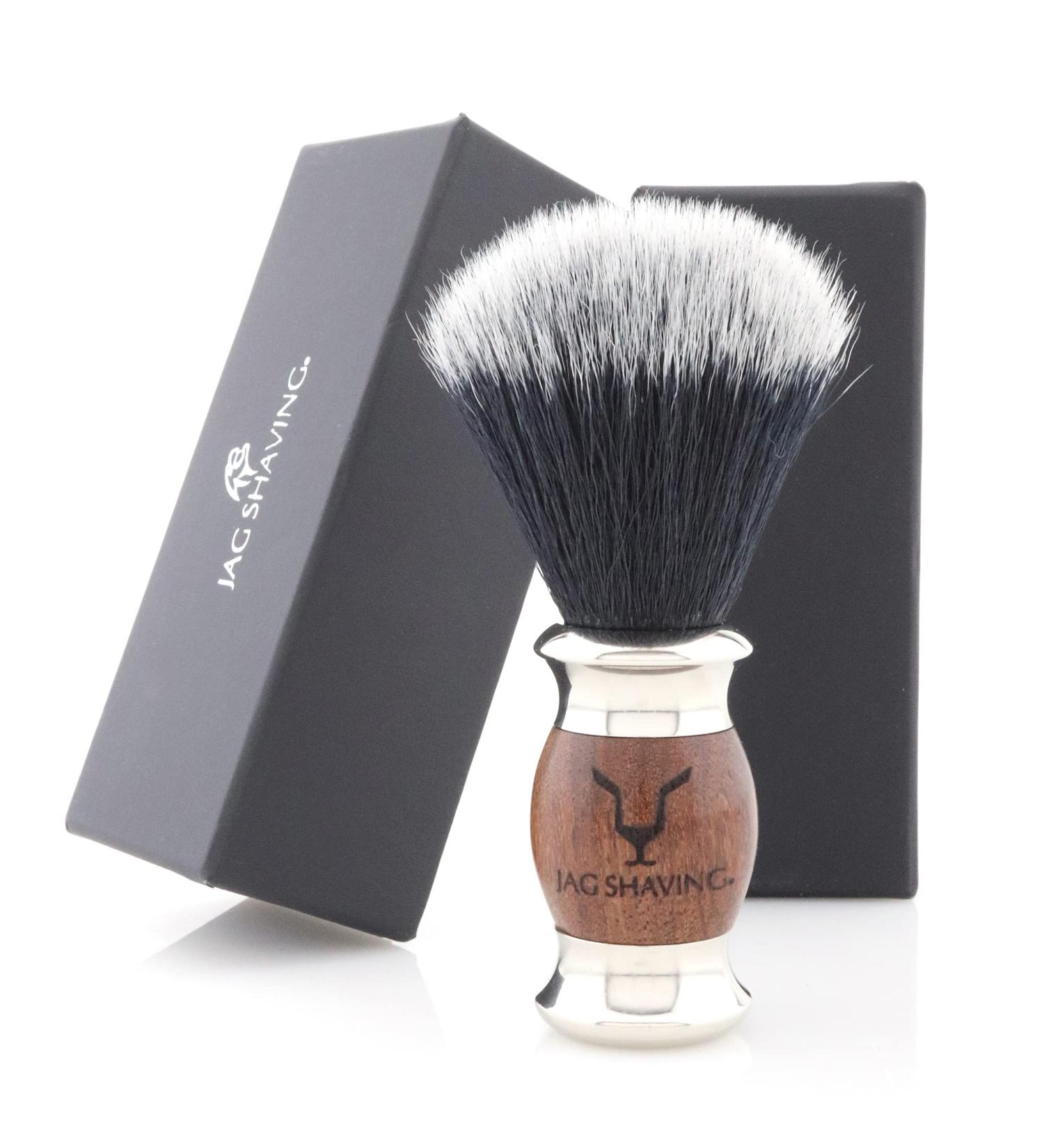 Jag Shaving Razor wood and metal synthetic black with white roof hair tip shaving brush for wet shaving for men and women